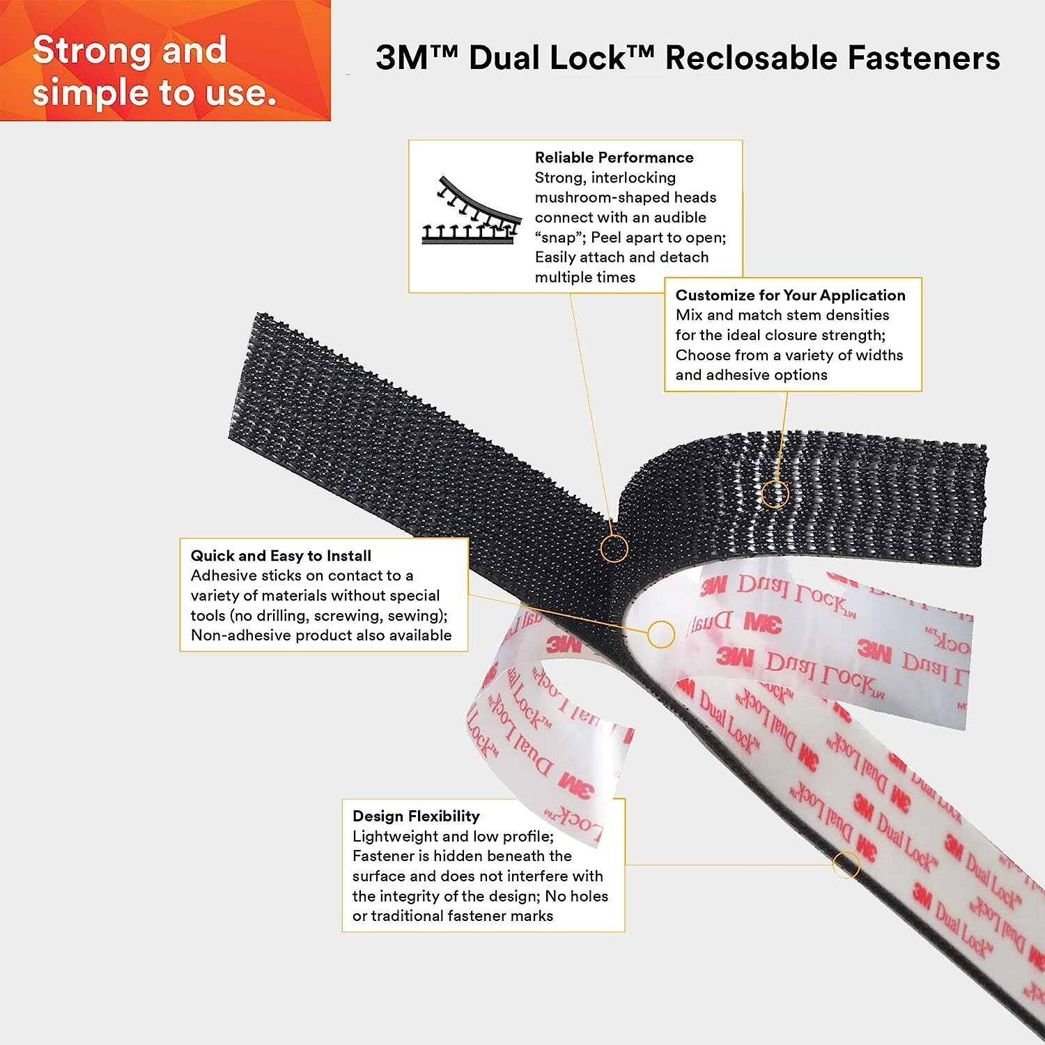 3M Dual Lock Reclosable Fastener SJ3550 250 Black, 1 in x 4Ft