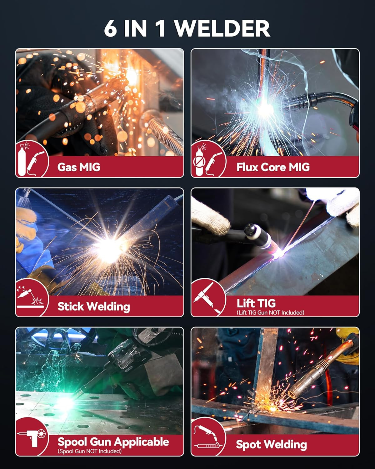 ARCCAPTAIN MIG Welder 200Amp 6 in 1 Aluminum LED Display 110V/220V Multi Process