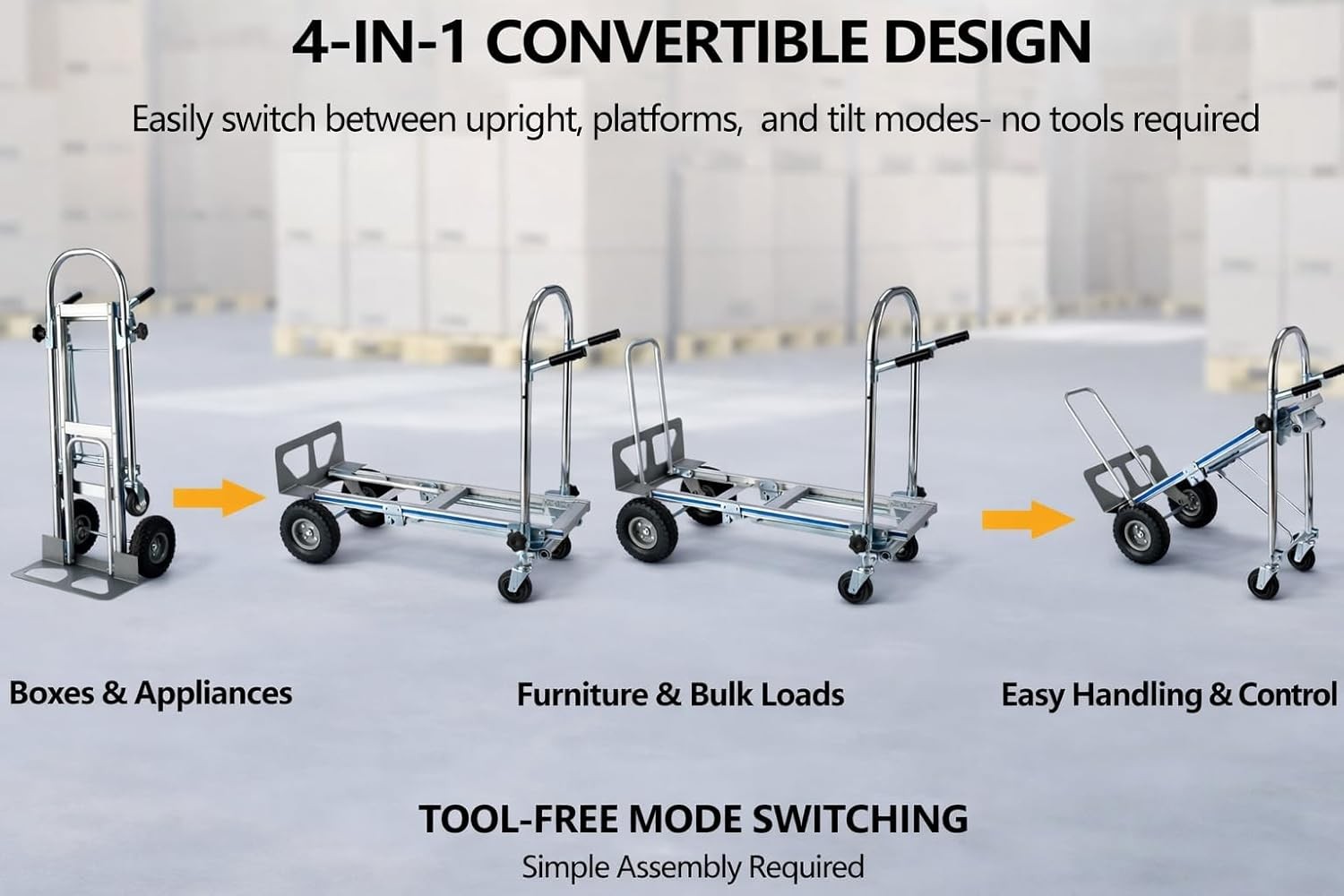 4 in 1 Aluminum Hand Truck Dolly Heavy Duty 1000 LB Convertible Folding Cart