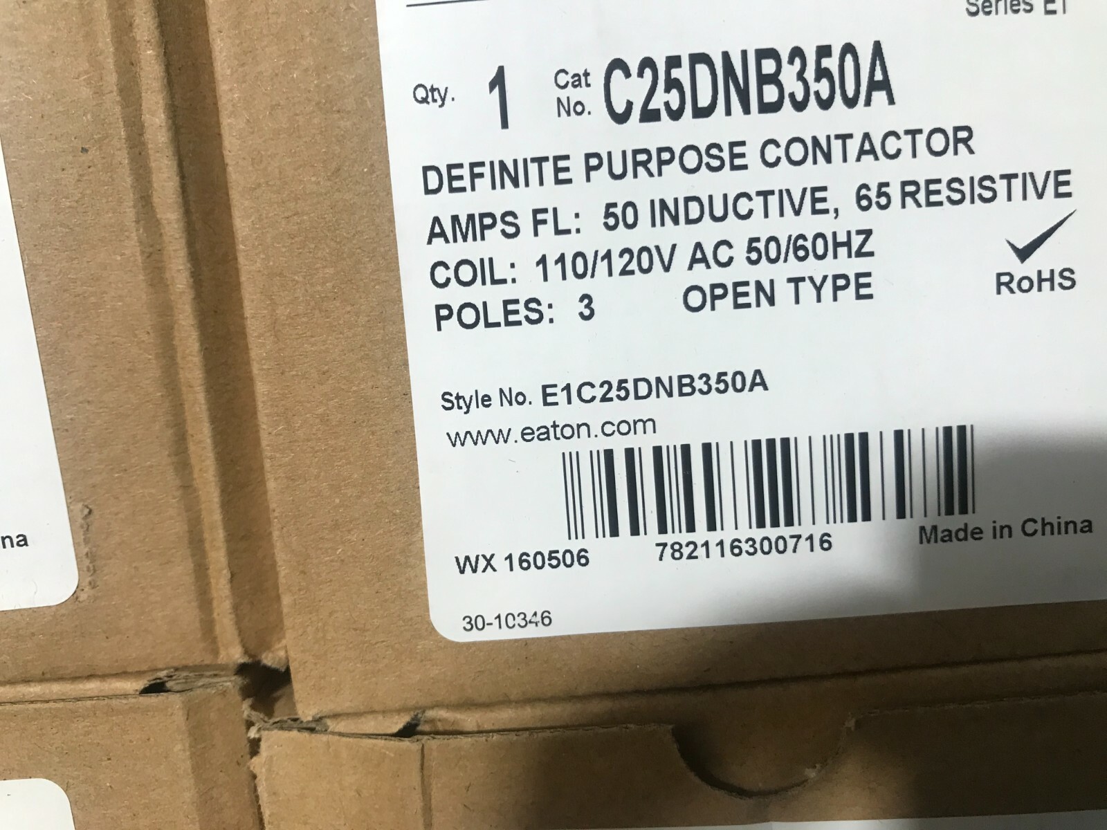 EATON C25DNY130 DEFINITE PURPOSE CONTACTORS. 30 AMP 3 POLE