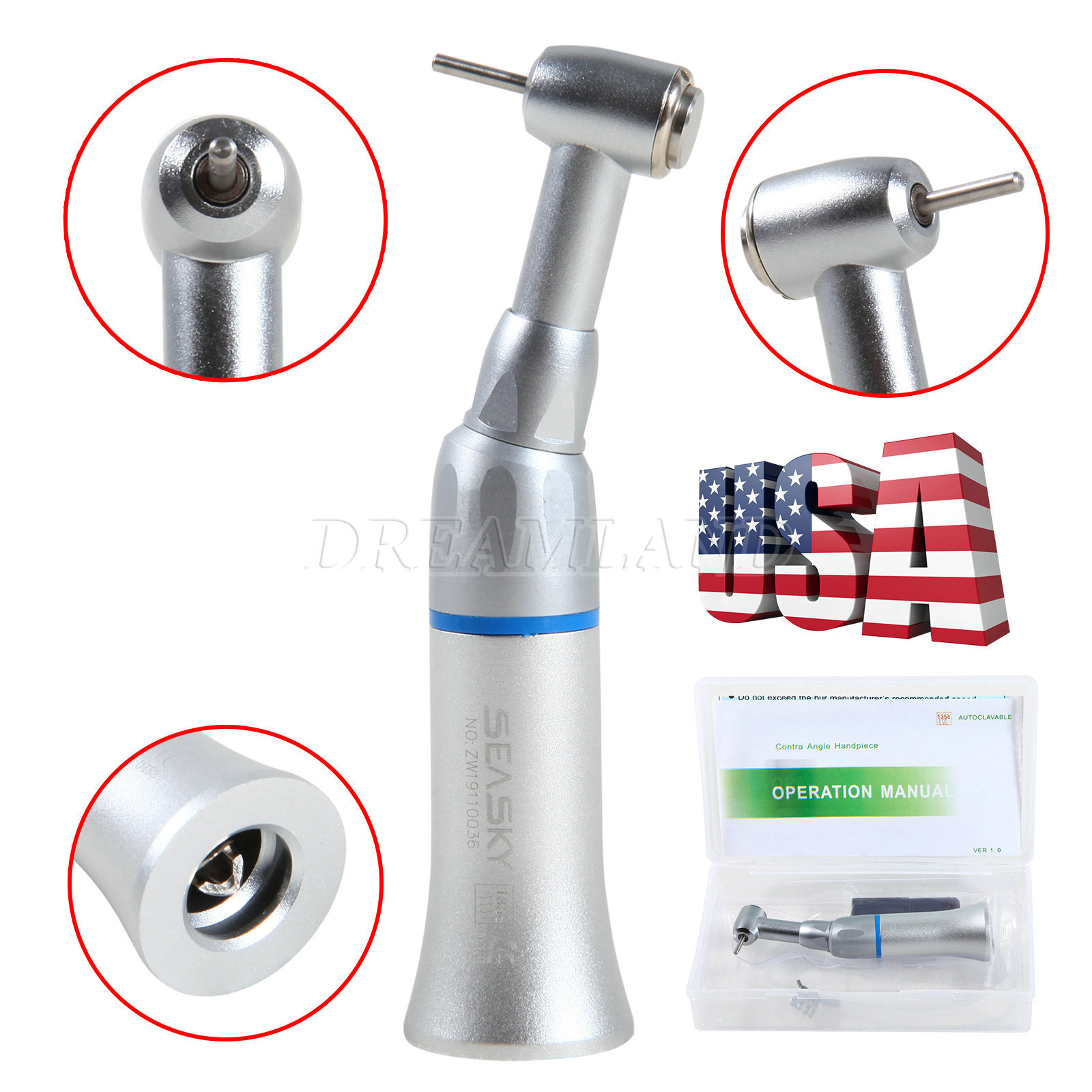 Dental Low Speed Contra Angle Handpiece Fit FG 1.6mm Burs Push Button USA
