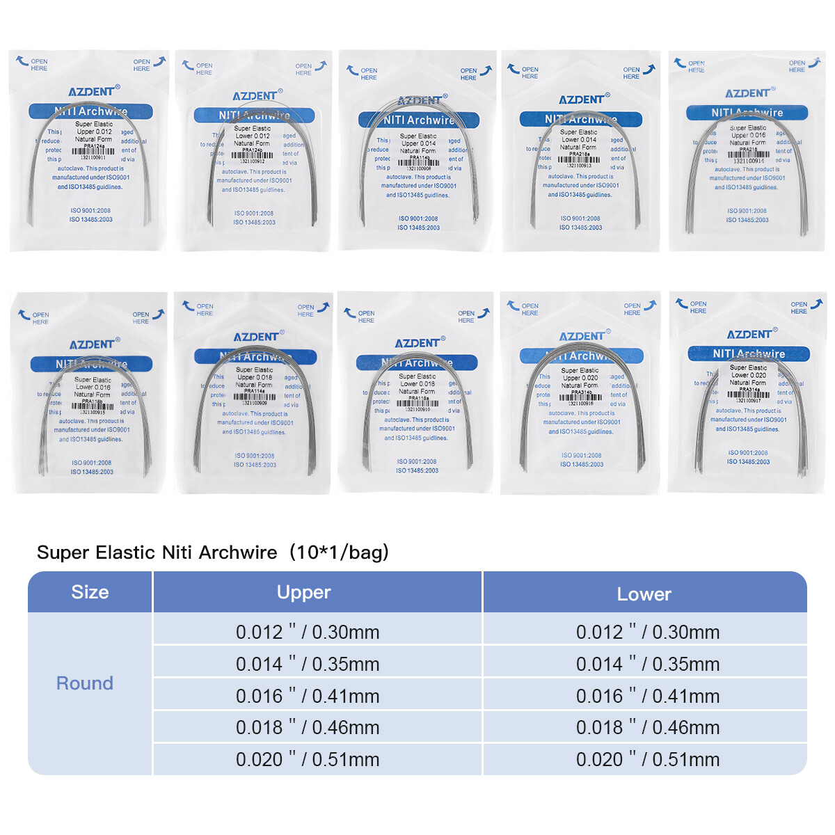 AZDENT Dental Orthodontic Super Elastic Niti Round Arch Wires Ovoid/Nature Form