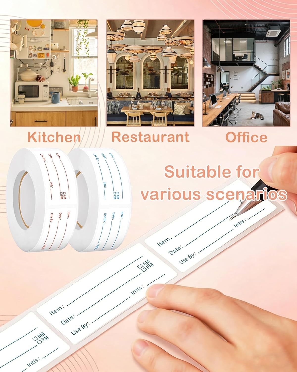 2 Rolls 1000 Pieces Removable Food Labels, 1 X 2 Inch Date Stickers for Freezer,