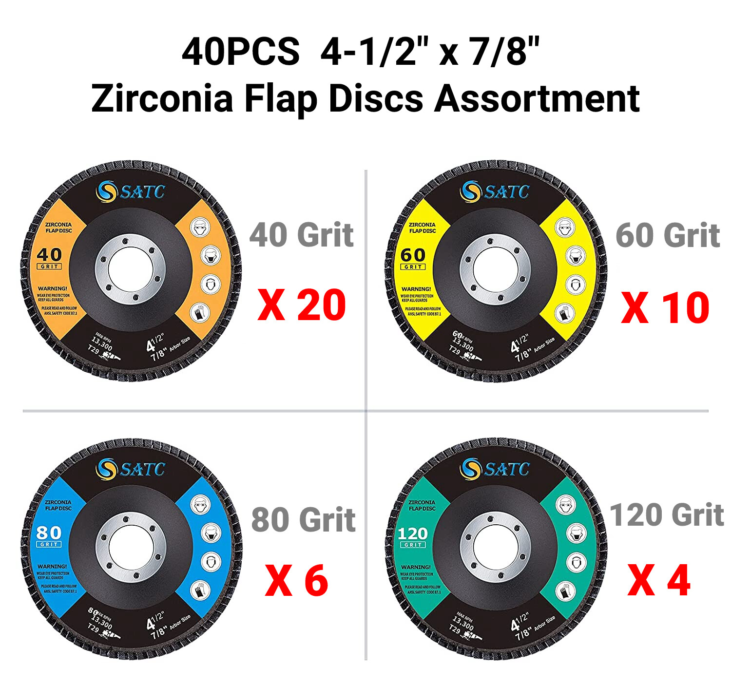 100 Pack 4.5″ 4-1/2″ Zirconia Flap Disc 40 60 80 120 Grit Sanding Grinding Wheel