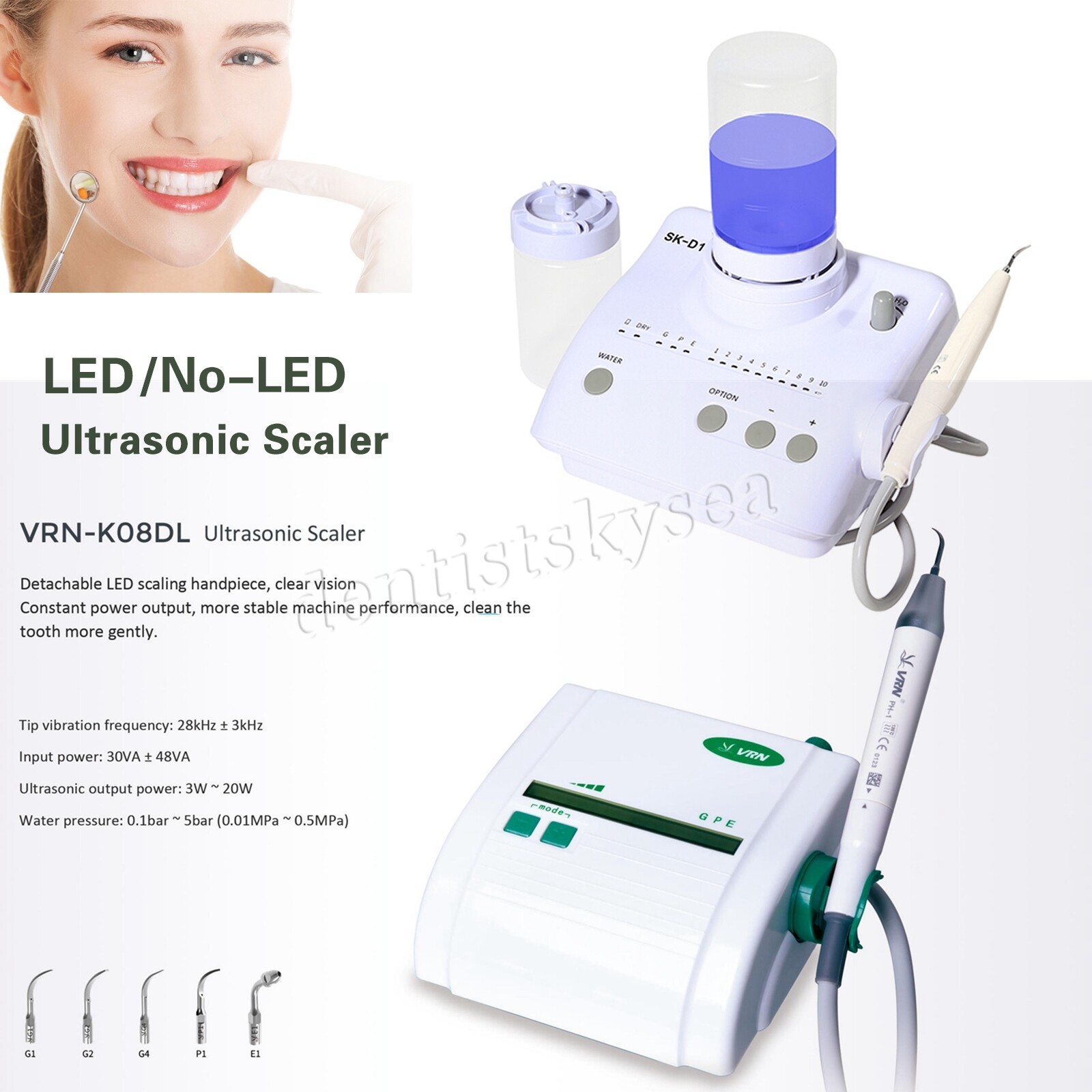 Ultrasonic Scaler fit EMS DTE Woodpecker (LED) Handpiece+Tips+ Bottles Dental
