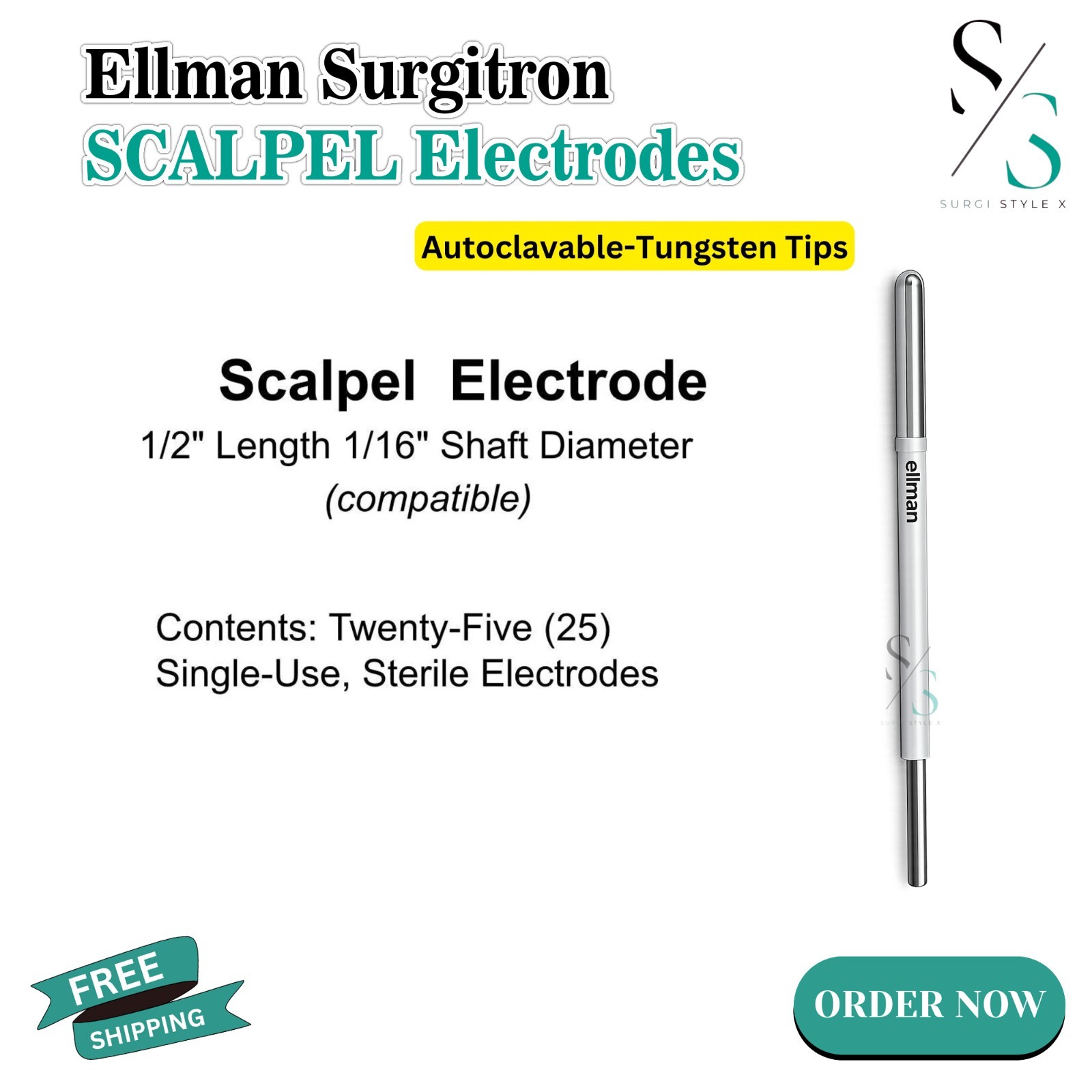 Ellman Surgitron ESD- Scalpel Electrode-Twenty-Five (25) Autoclavable CE/FDA
