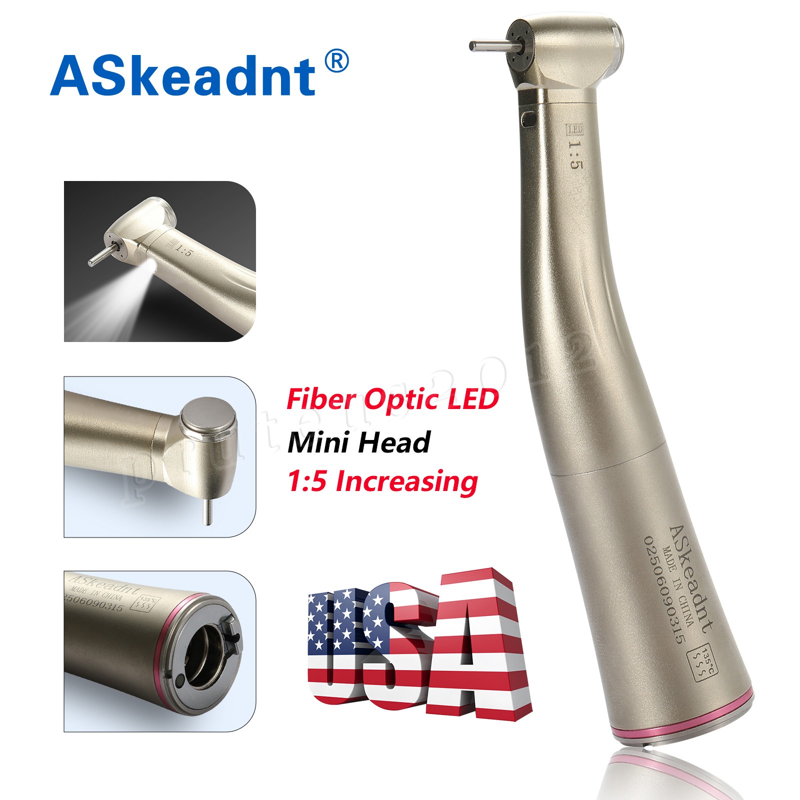 1:5 Contra Angle Electric Dental Handpiece Fiber Optic Mini Head ASKEADNT