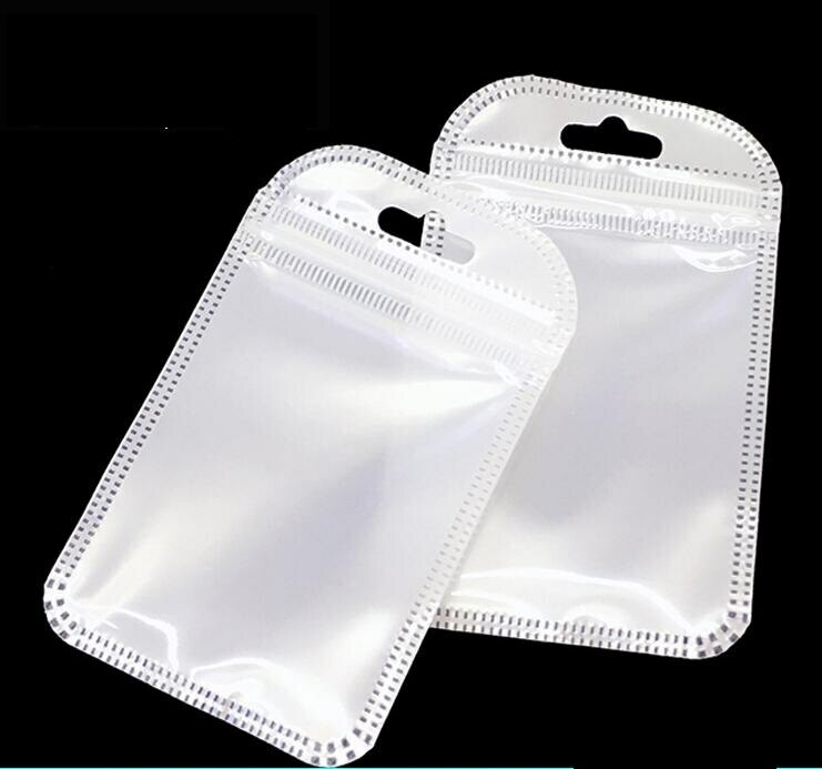 Resealable White Clear Zip Plastic Bag Retail Packaging Lock Pouches W/Hang Hole