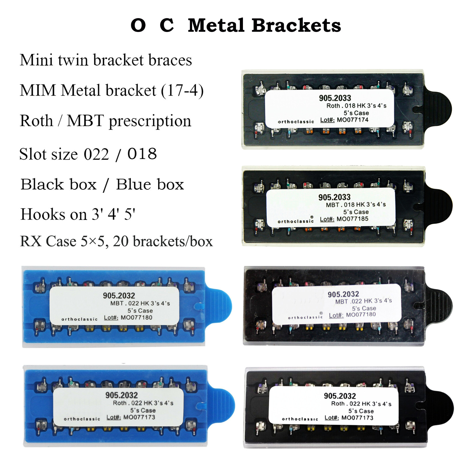 Dental Orthodontic Bracket Braces Metal MIM Mini Roth MBT 022 018 345 Hooks 5-5