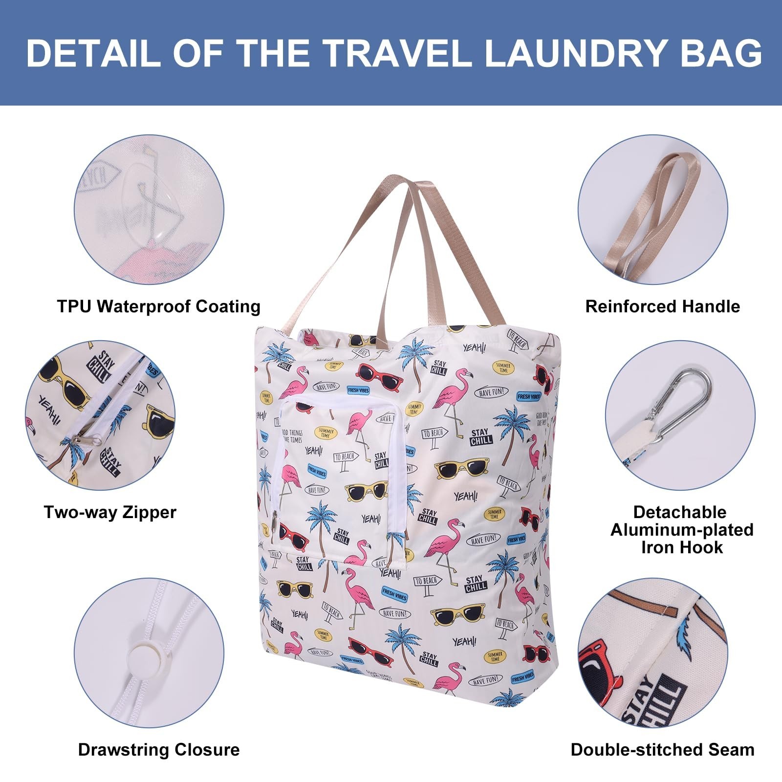 2 Pack Travel Laundry Bag with Handle and Drawstring, Expandable Foldable Dir…