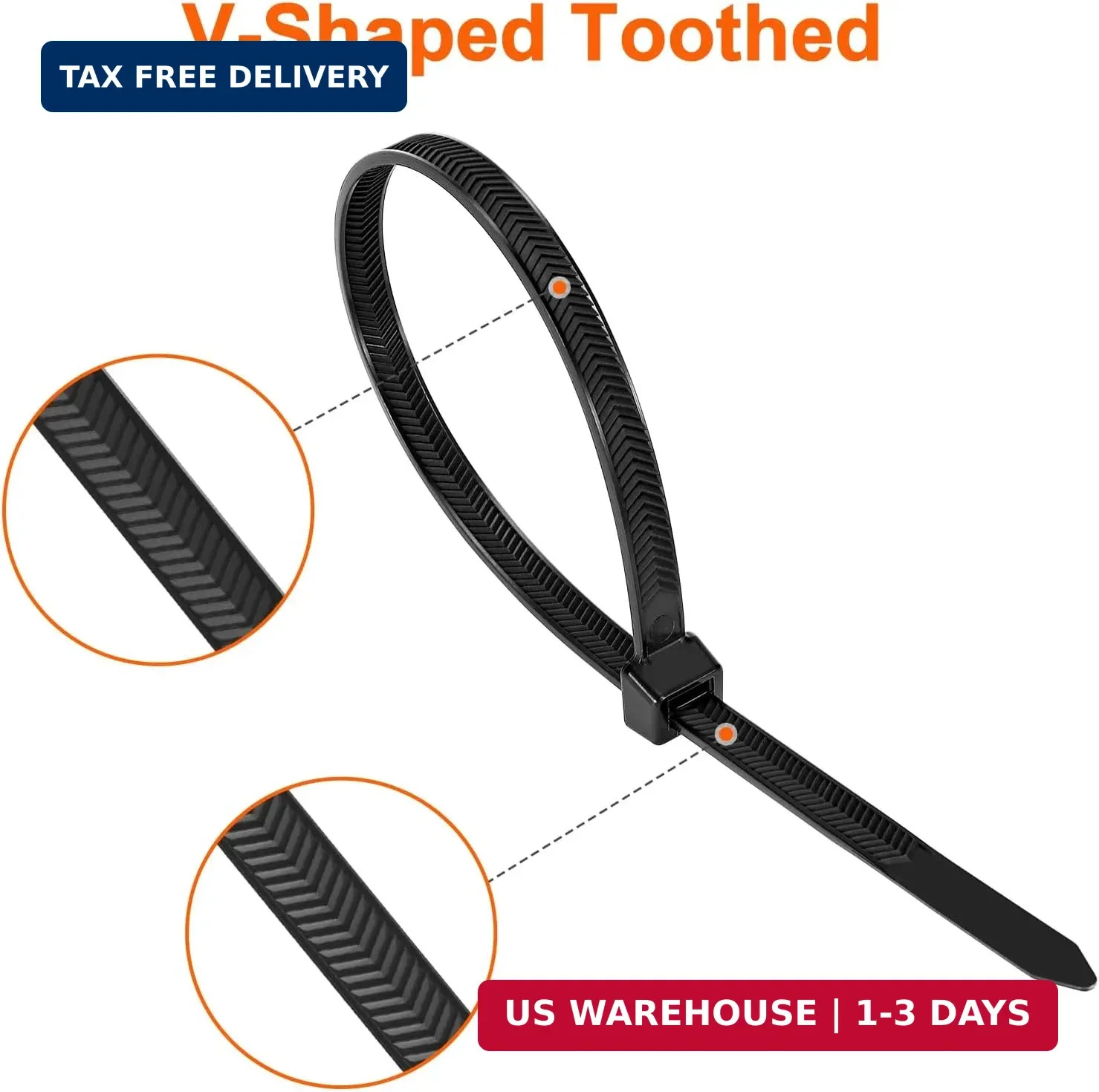 Zip Ties Heavy Duty 12 inch，V-Shaped Toothed Double Sided With 200 LBS Tensile S