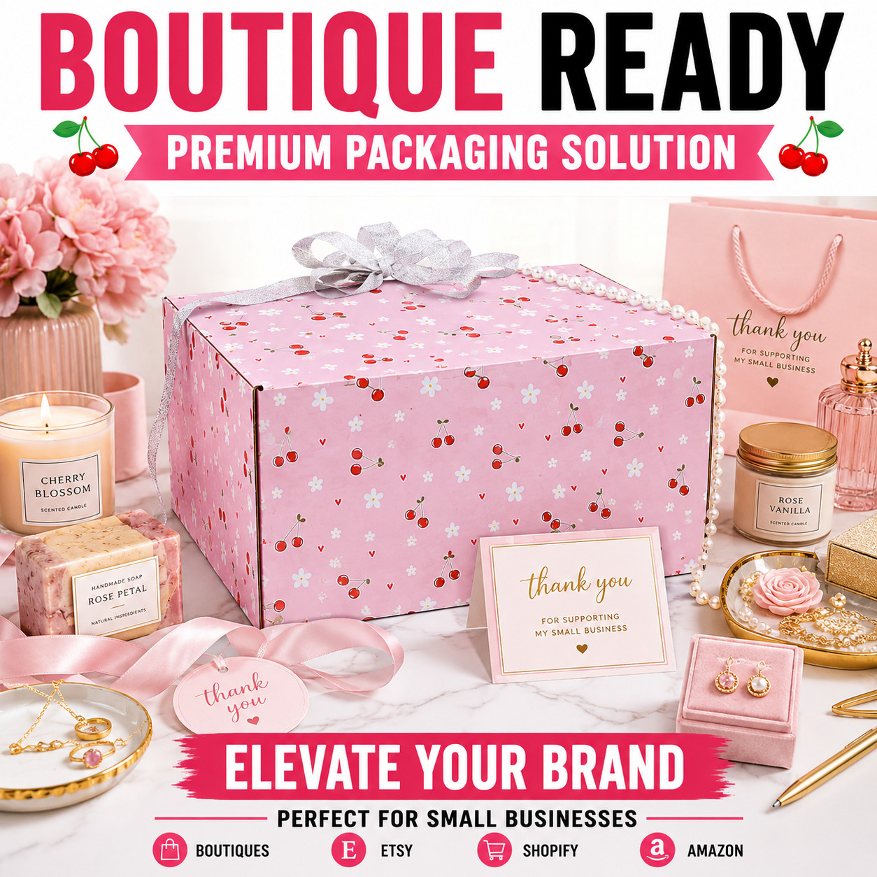 12x10x4 Cherry Print Shipping Boxes 32 ECT B-Flute Gift Mailer Boxes