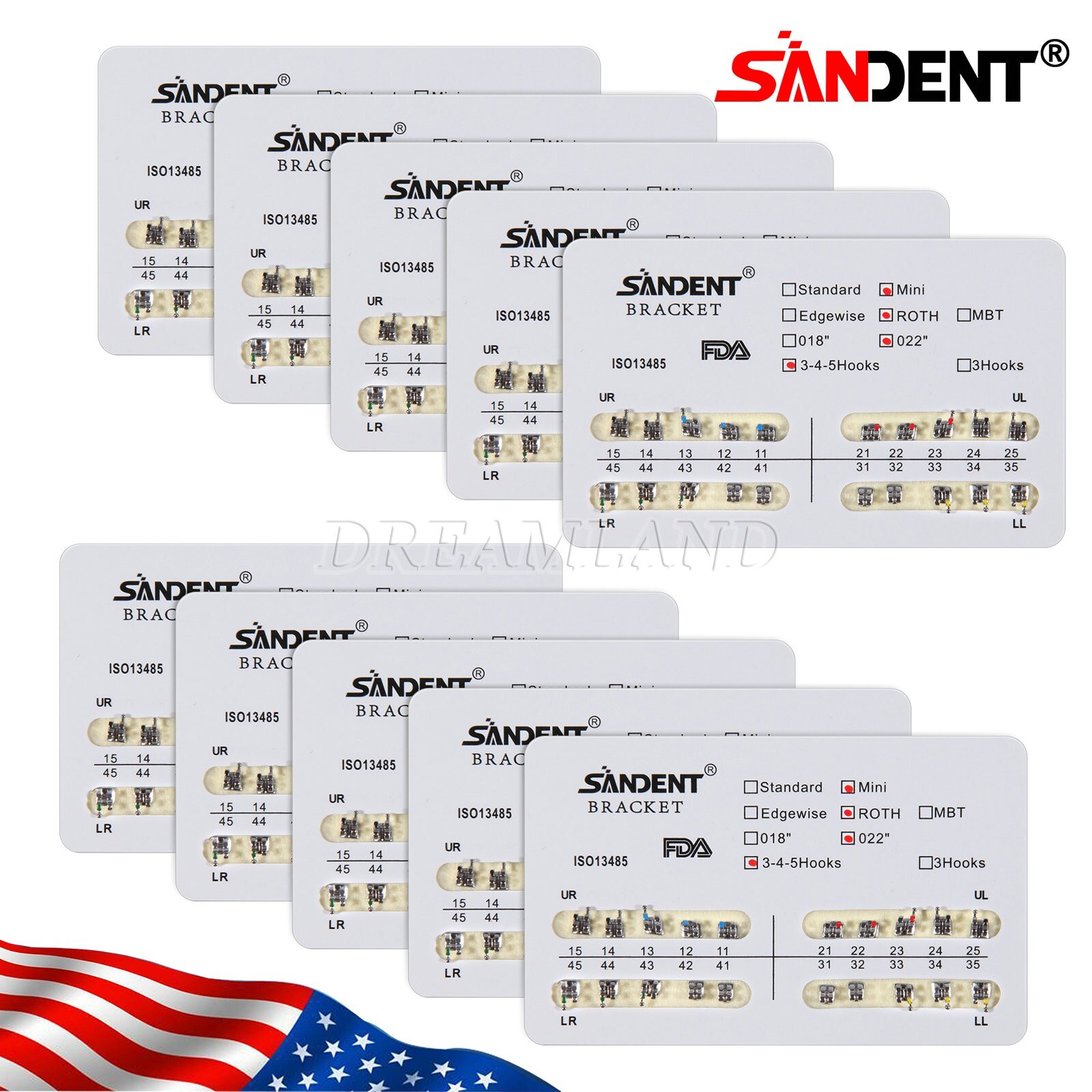 10kits Dental Brackets Braces Orthodontic Mini Roth0.022″ Hooks 3-4-5