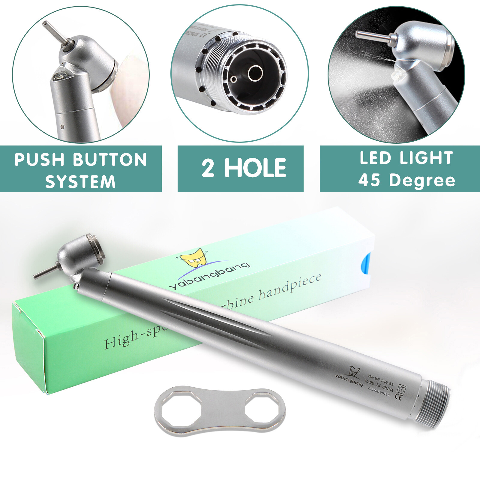 1-10 Pieza de Mano Dental de Fibra Óptica Estilo NSK Turbina 45° LED 2 Agujeros