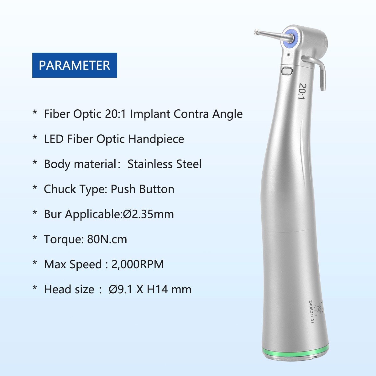 AZDENT Dental LED/ Implant 20:1 Contra Angle Push Button Surgical Handpiece