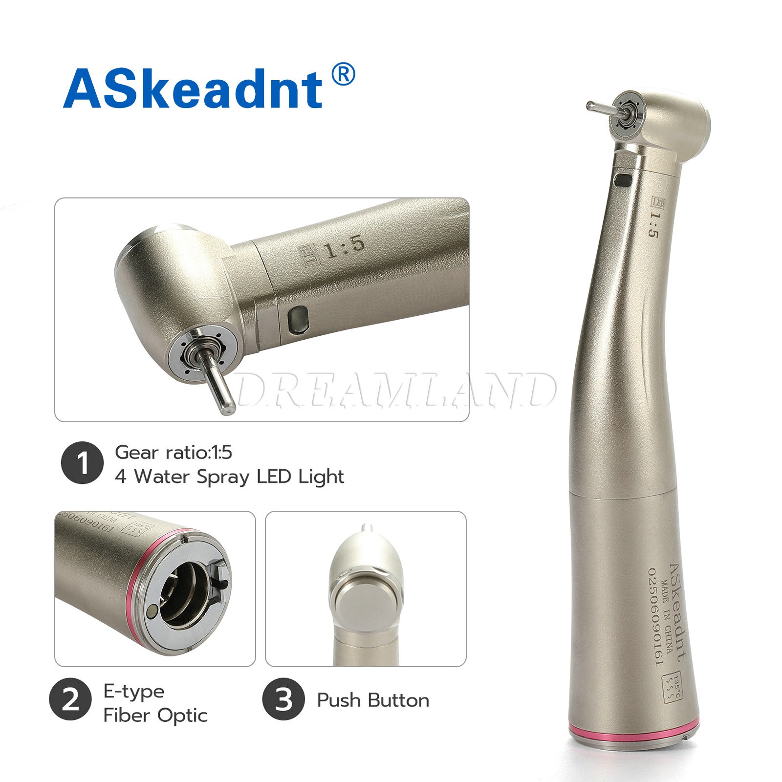 Dental 1:5 LED Electric Handpiece Fiber Optic Contra Angle NSK Style