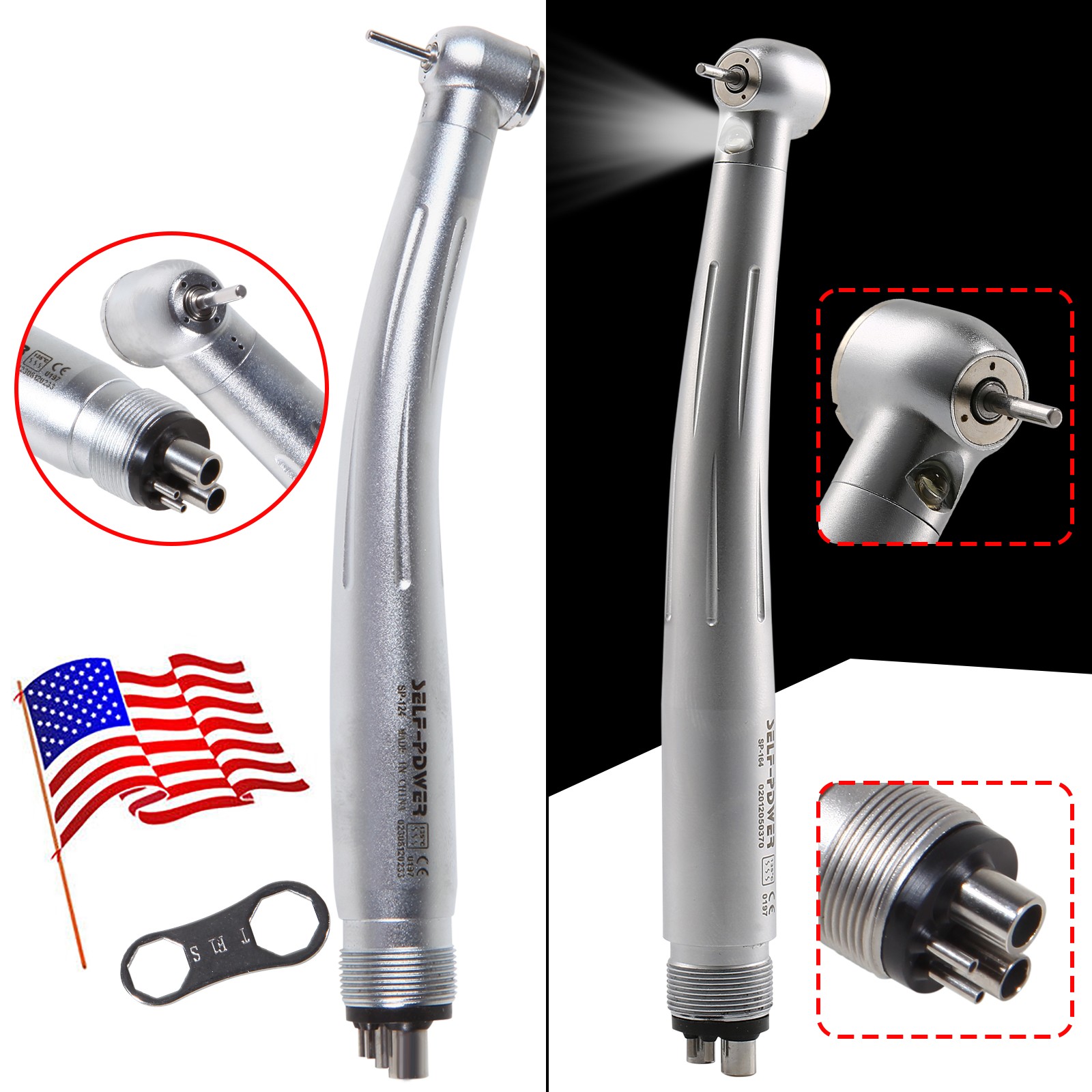 SELF-POWER Dental No-LED / LED E-generator High Speed Handpiece 4Hole Turbine