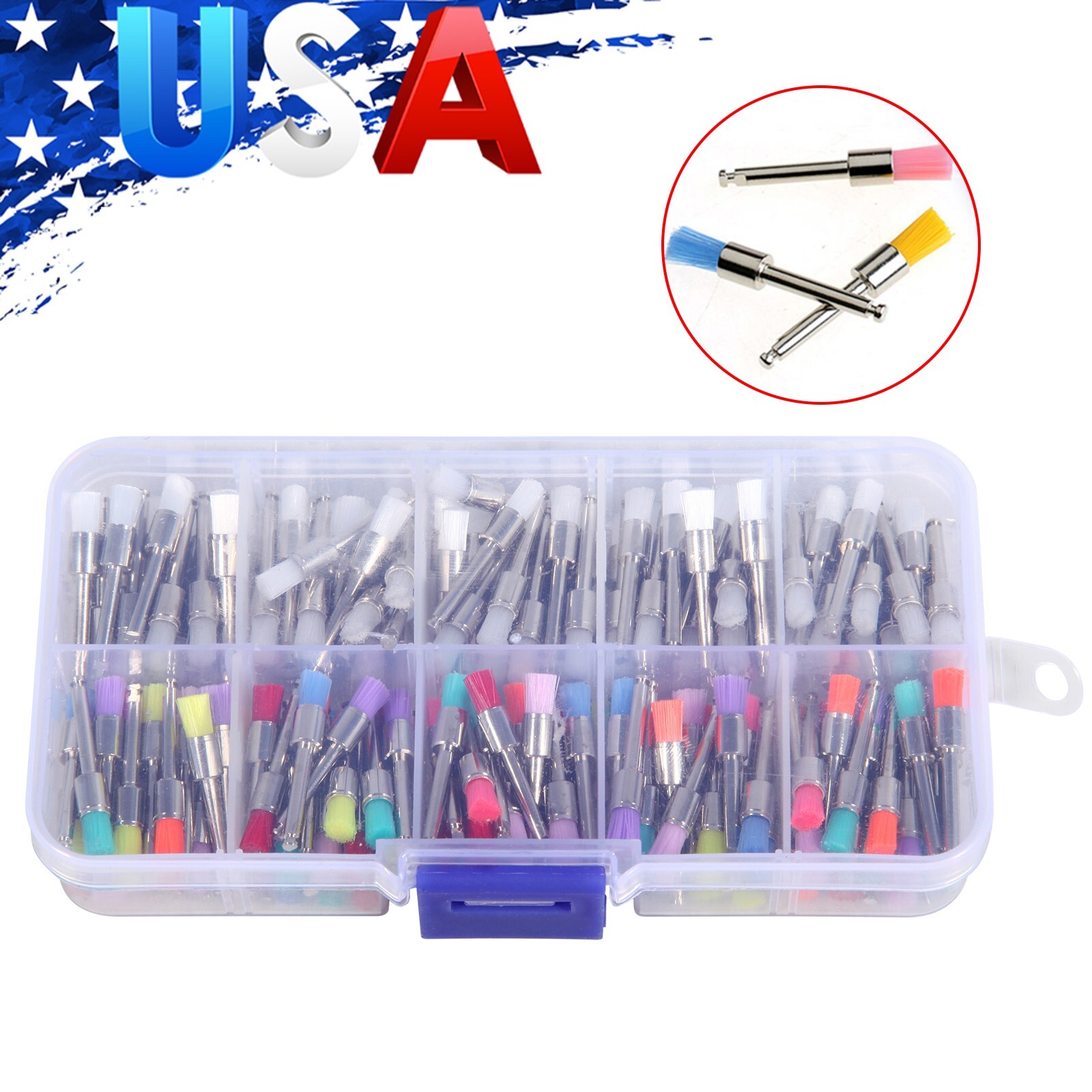 200 Pcs Dental White & Colorful Nylon Latch Flat Polishing Polisher Prophy Brush