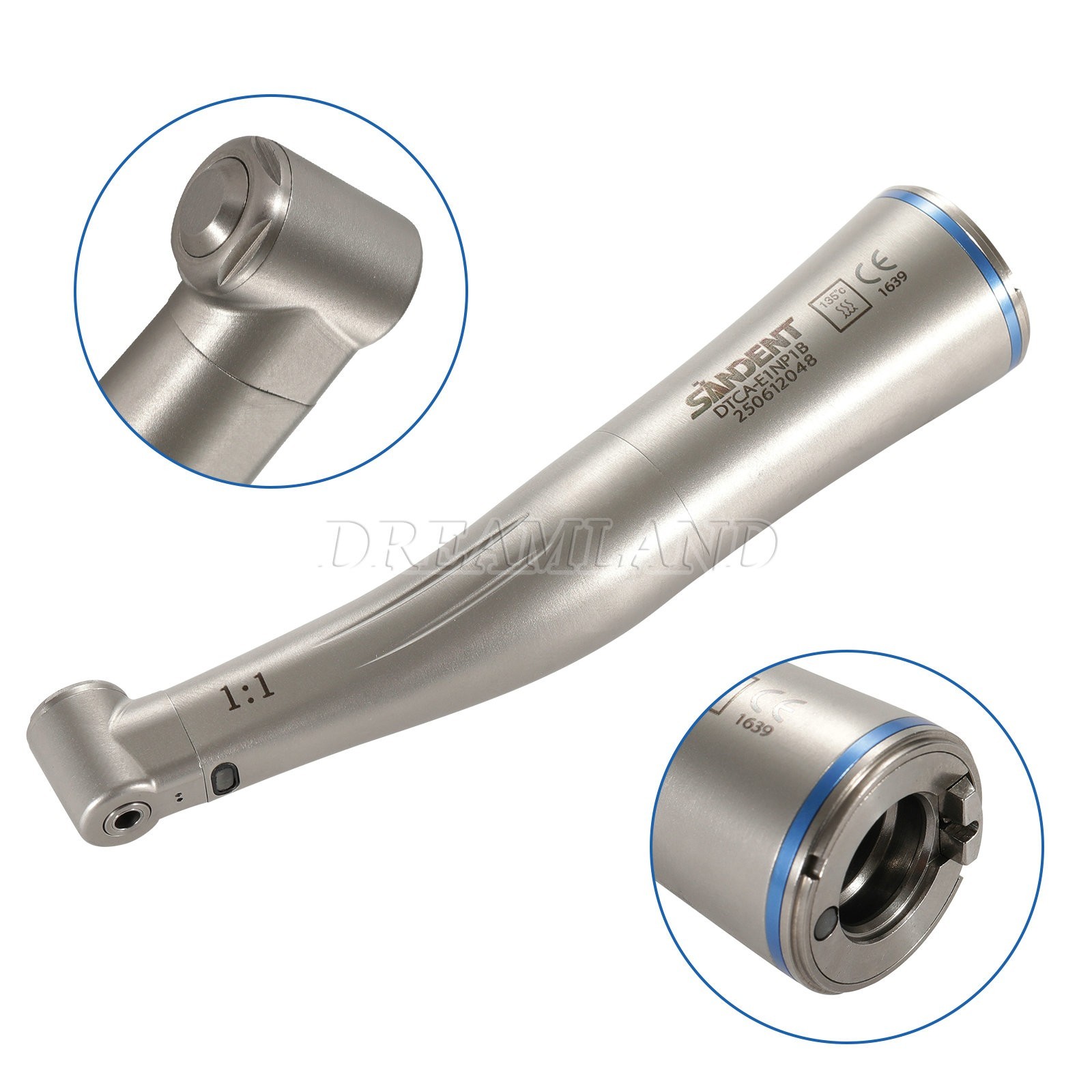 Dental 1:1 LED Light Fiber Optic Contra Angle Handpiece Fit E-type Motor DT USA