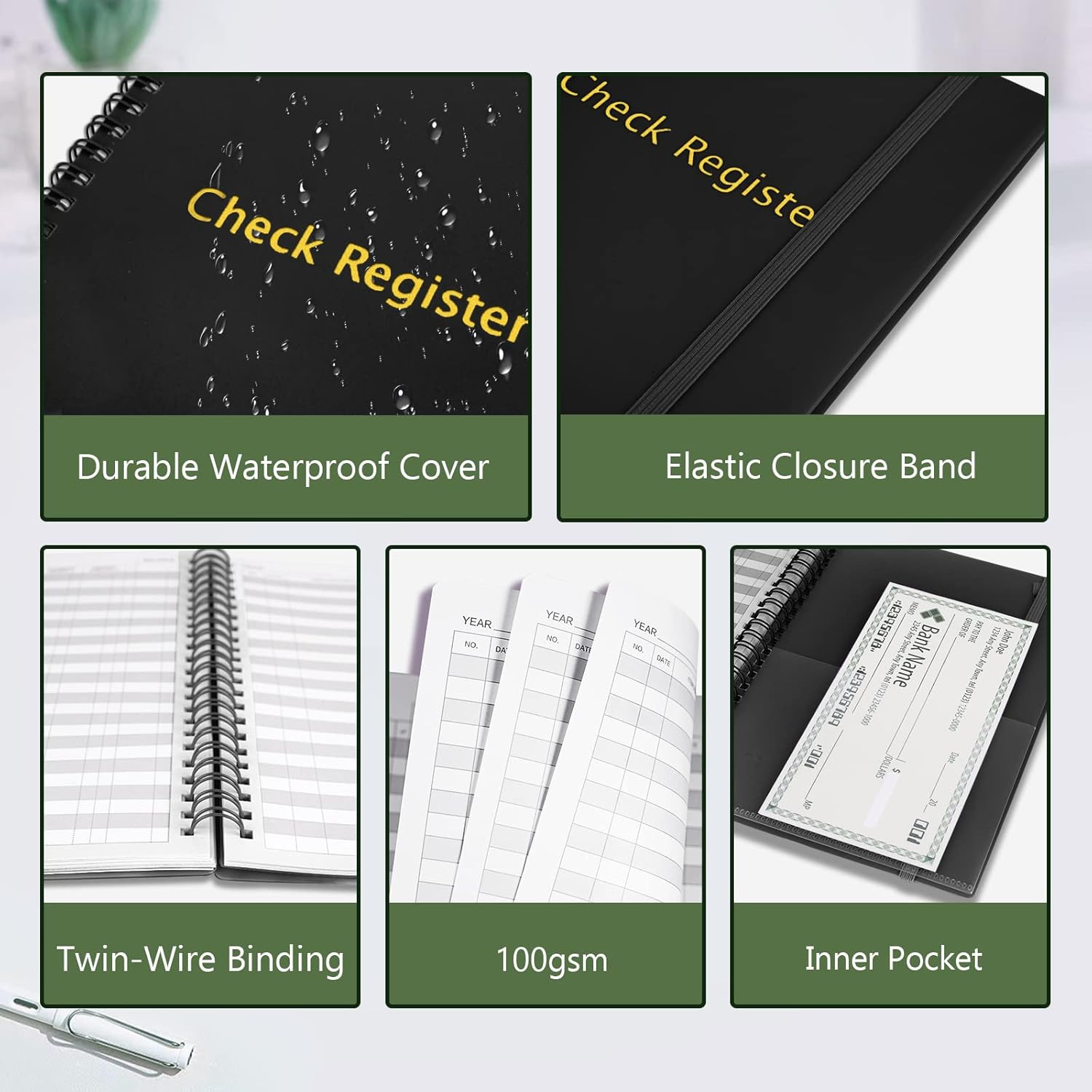 Check Registers for Personal Checkbook, Double Spiral Check Register Book, Budge