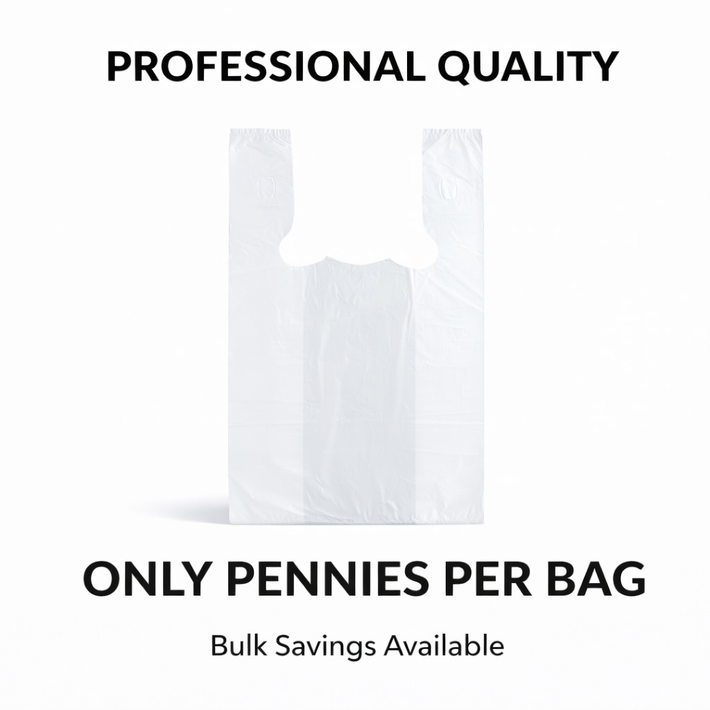 Bags 1/6 Large 21 x 6.5 x 11.5 White T-Shirt Plastic Grocery Shopping Bags F&S
