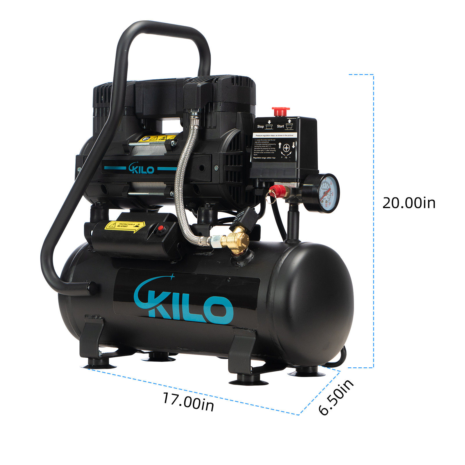 2 Gallon 1.0HP Oil-Free Air Compressor, 100PSI 65dB Quiet for Tire Inflation