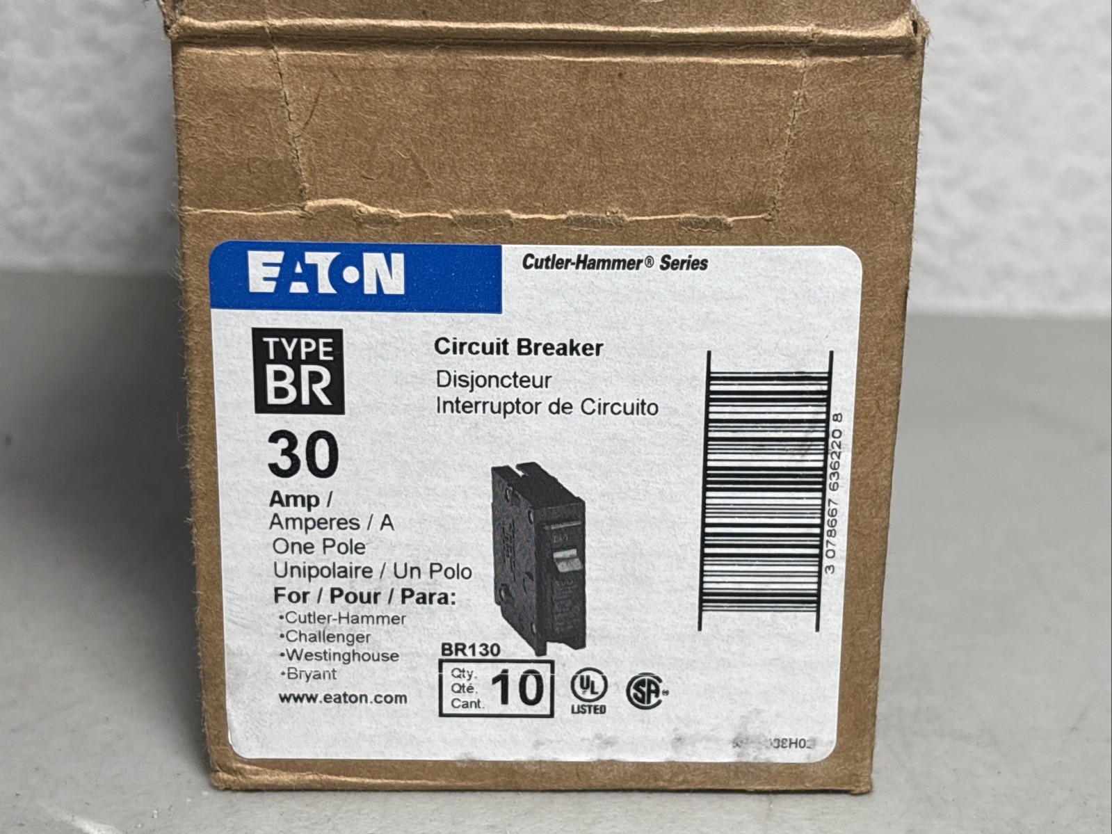 (10) EATON BR130 Circuit Breakers 30 AMP One (1) Pole Type BR – New Box of 10