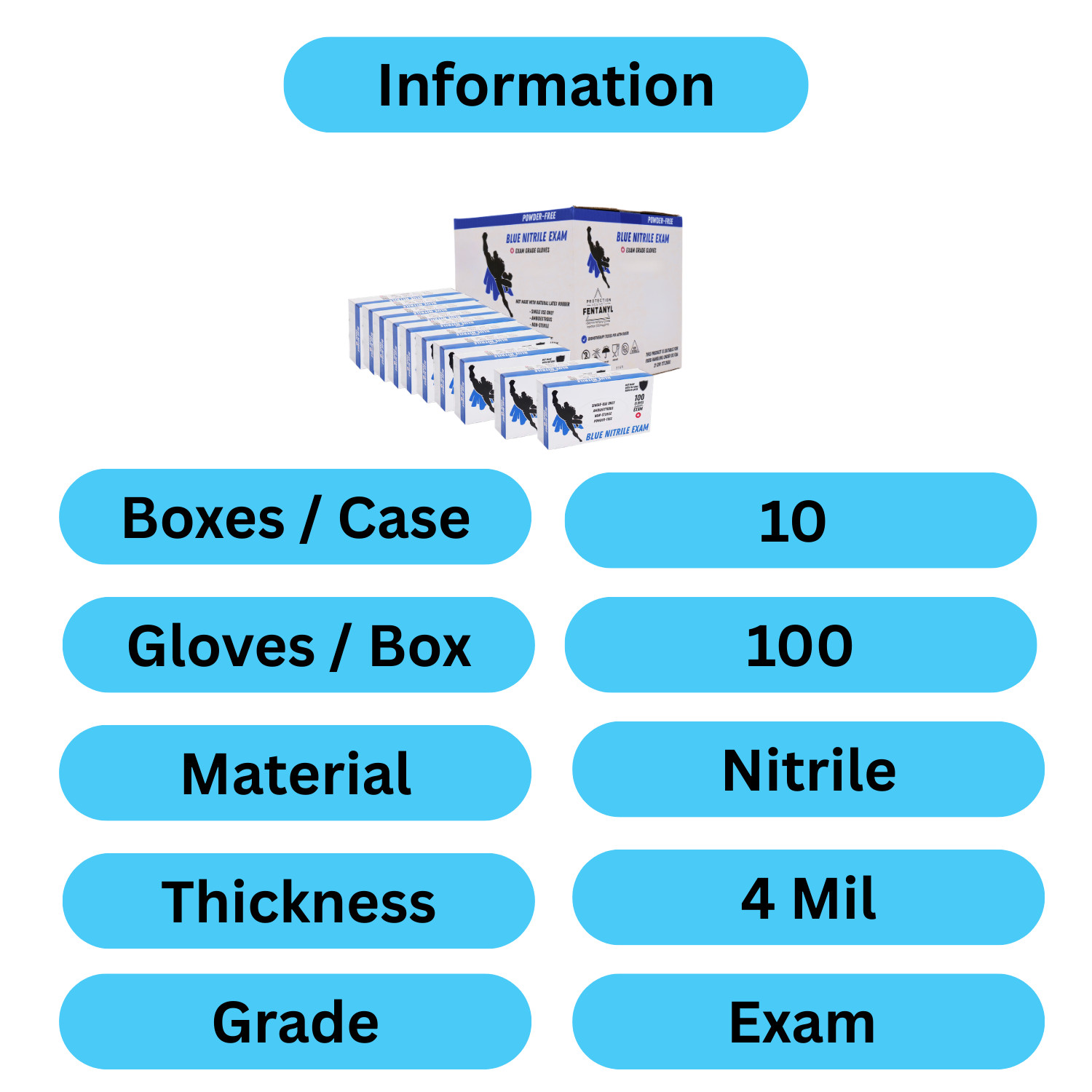 1000 Blue Nitrile Gloves 4 Mil Powder Free ( Non Latex Vinyl) 2XL