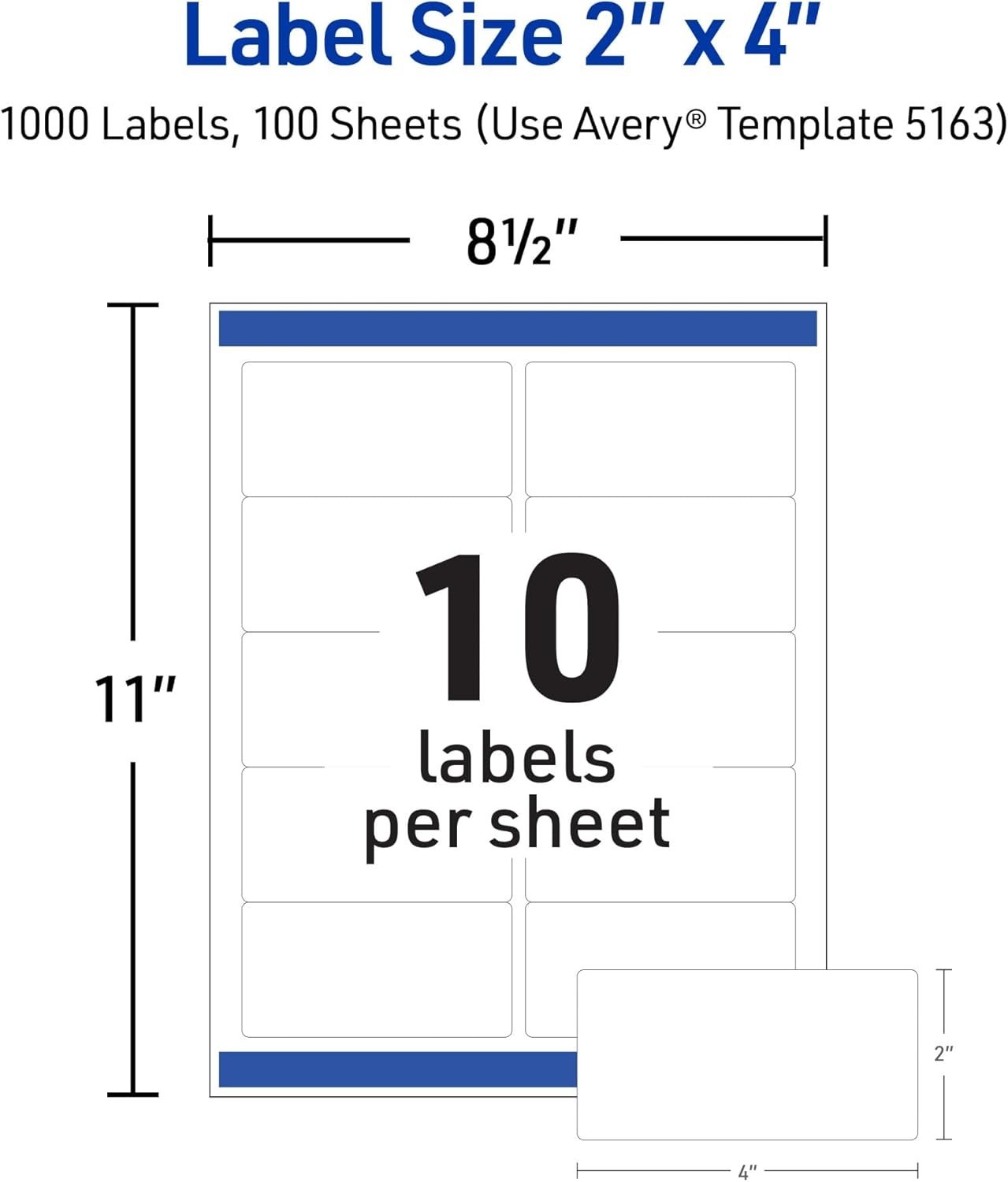 1000 Labels Avery 5163 Trueblock Shipping Labels 2″ x 4″ White Laser
