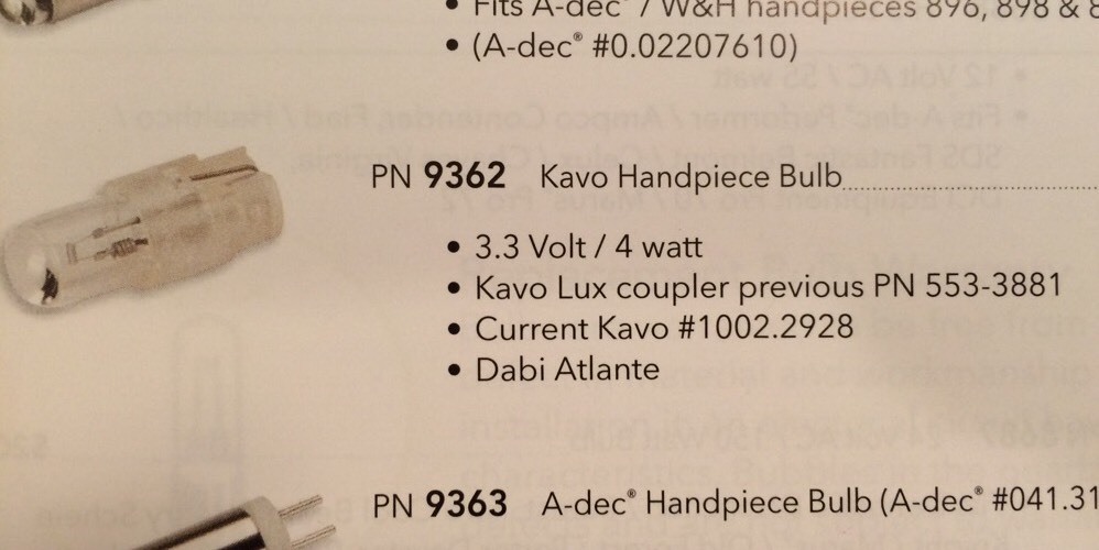 Kavo 1002.2928 Handpiece Bulb Multiflex Lux Coupler Bulb 3.3V 4W DCI 9362