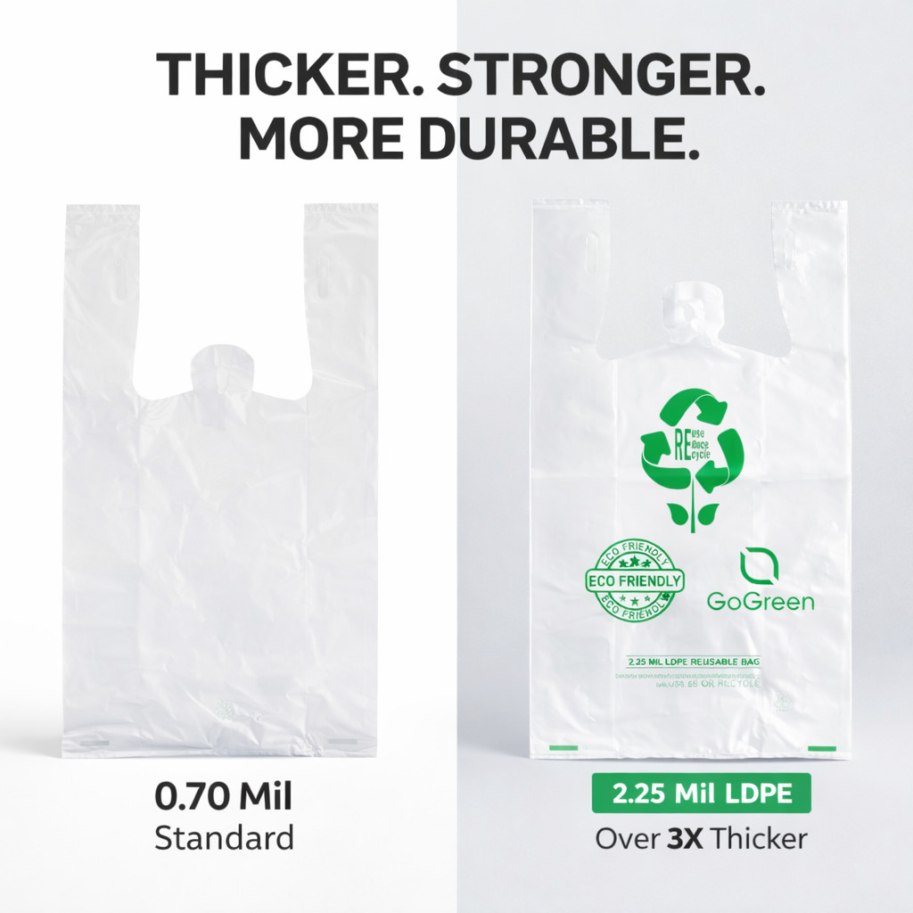Bags 1/6 Large 21 x 6.5 x 11.5 Clear Reusable Extra Heavy Plastic T-Shirt Bag