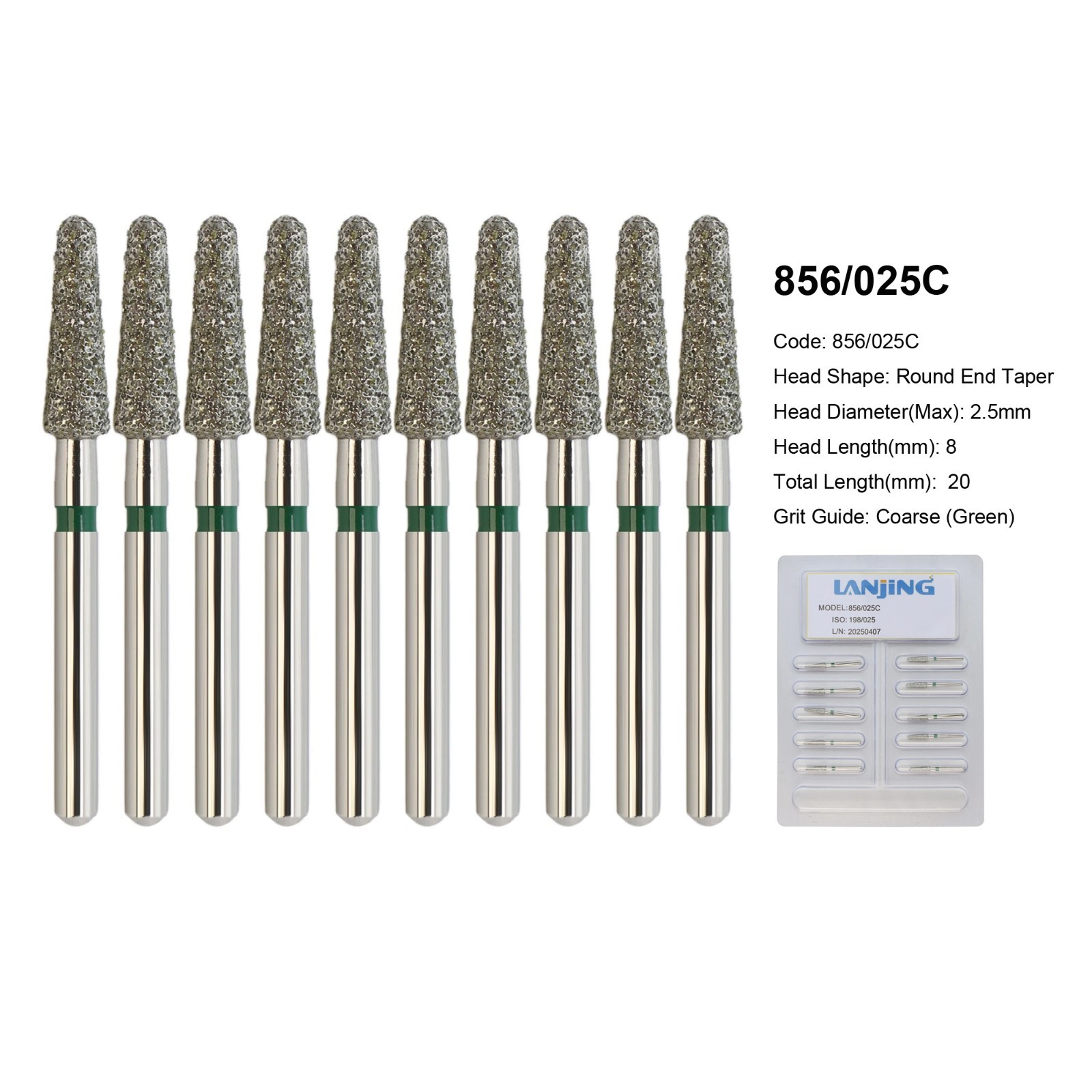 Dental Diamond Burs FG Round End Taper Super Coarse Fine Grit High Speed 856 850