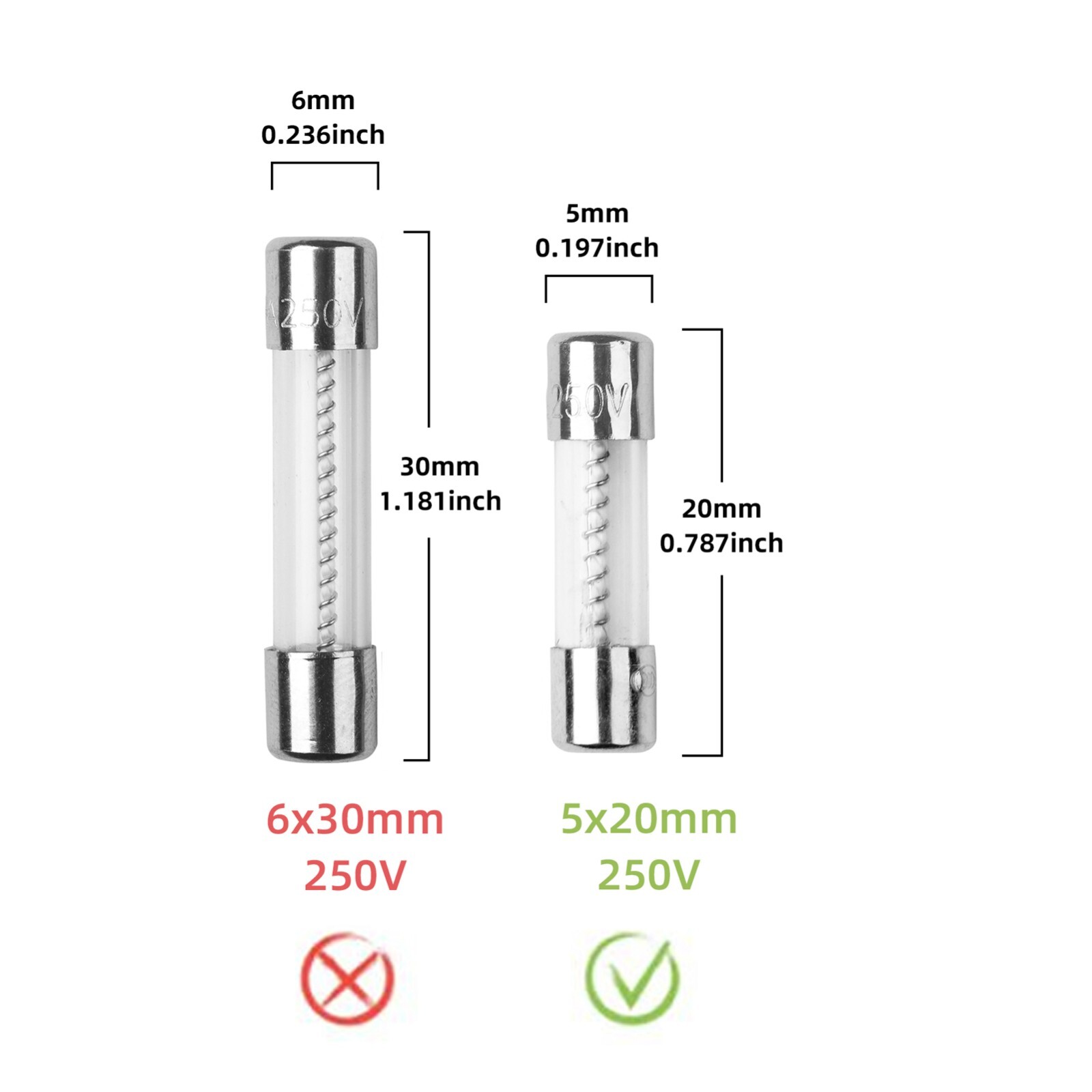 10Pcs 0.5A 250V SLOW Blow Glass Fuse 5X20mm T0.5AL250V Time-Delay T0.5AL
