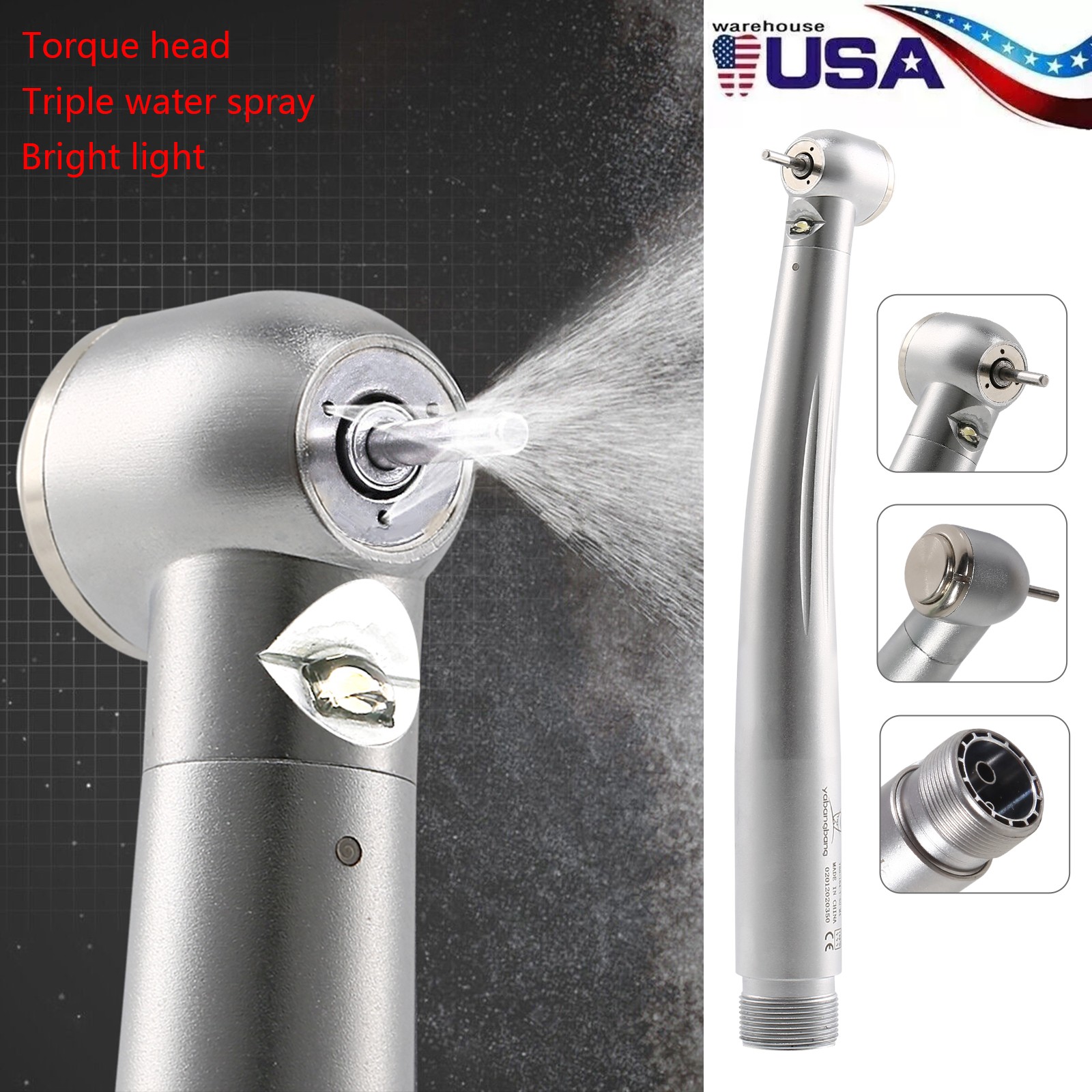Dental Fiber Optic LED E-generator Handpiece Big/Standard Head 3Spray 4Water YBM