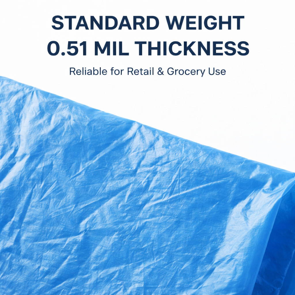 Blue T-Shirt Grocery Bags 1/6 Large 21×6.5×11.5 0.51 Mil Plastic Bulk