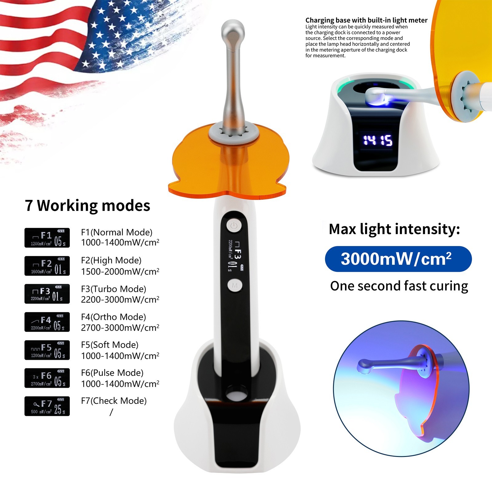 Dental 1:1 Contra Angle LED Fiber Optic Handpiece NSK Style USA