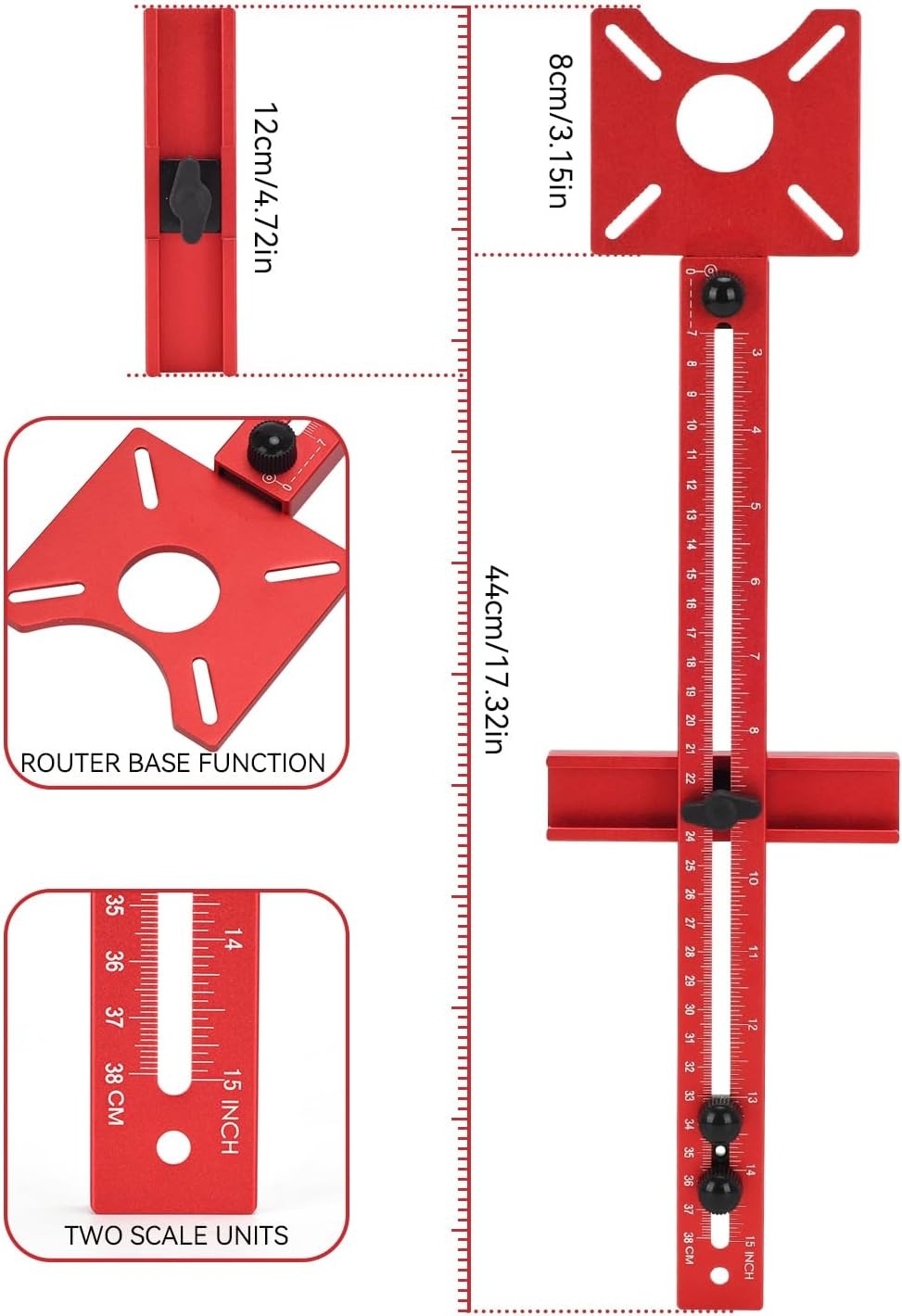 HeavyDuty Wood Router Circle Cutting Guide 15.7″ Dual Scale Inch CM Slotting Jig