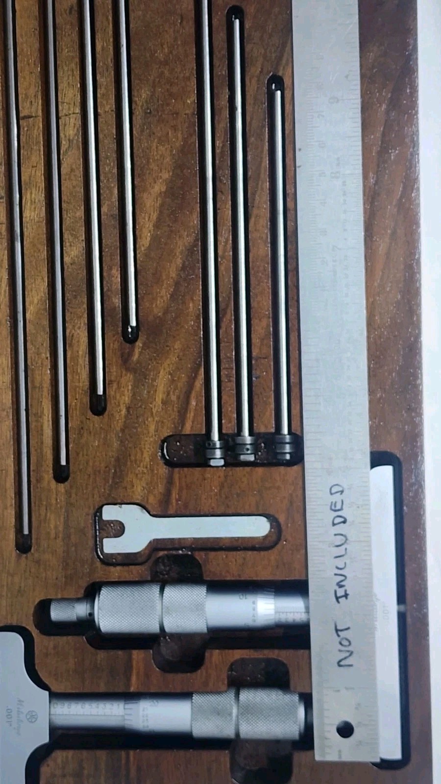 Mitutoyo Depth Gauges 0-6″ Set In Custom Wood Holder 2-3/8″ & 4″ Bases