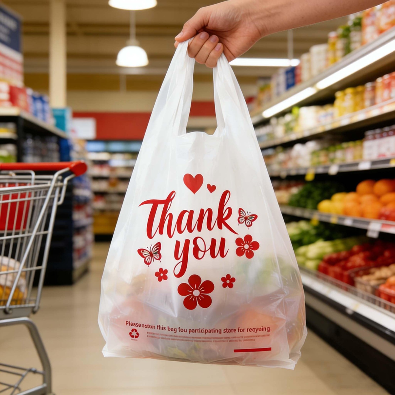 Cupplation White Thank You Plastic T-Shirt Bags with 11 X 6 X 21 Inch,