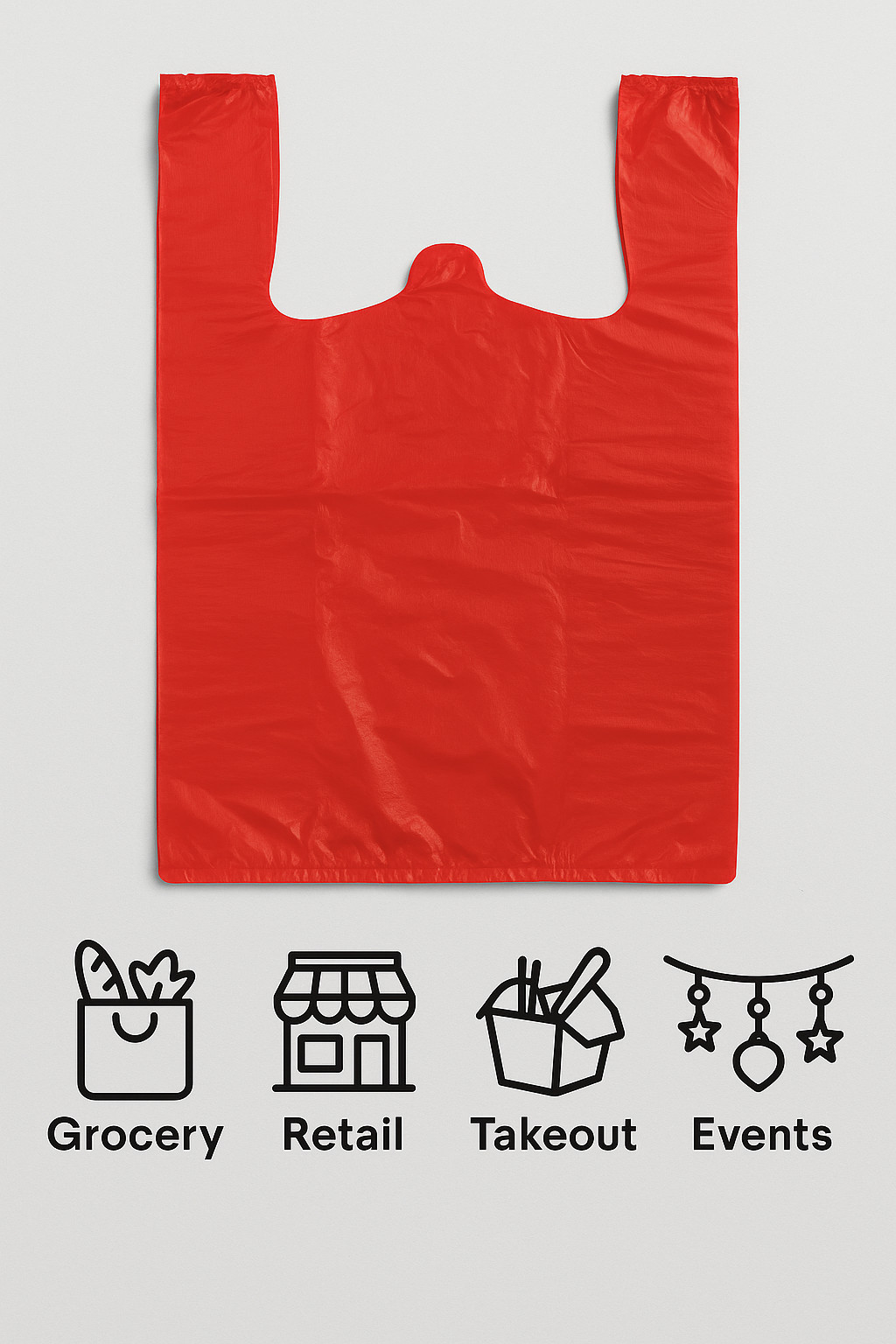 1/6 Large Red T-Shirt Bags 0.51 Mil 21×11.5×6.5 Plastic Grocery Retail Bulk