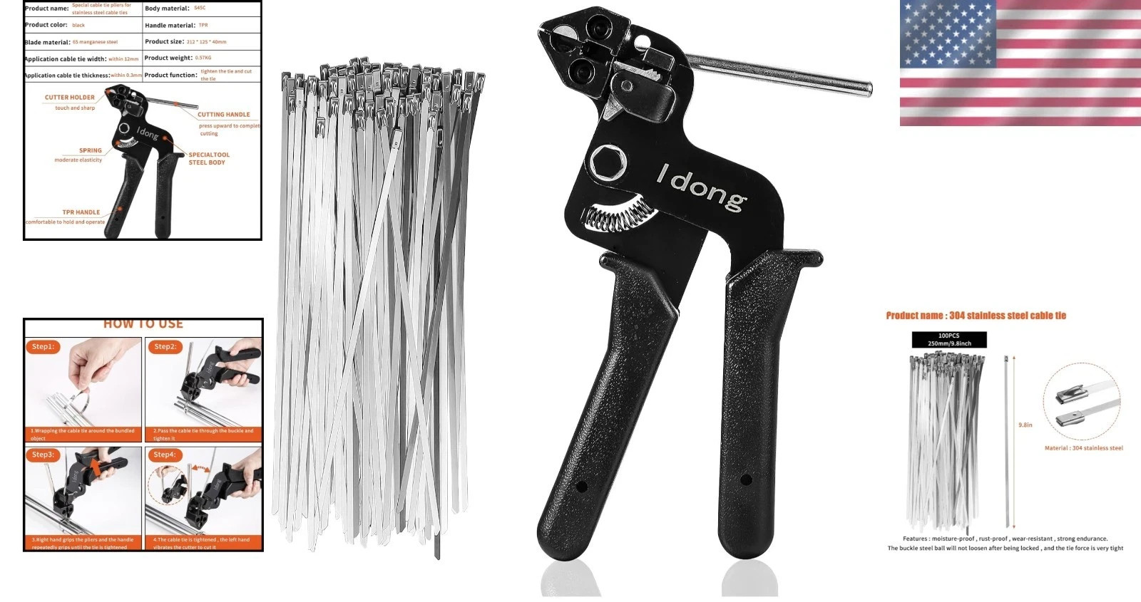 Professional Stainless Steel Cable Tie Gun Kit with 100PCS High-Strength Ties