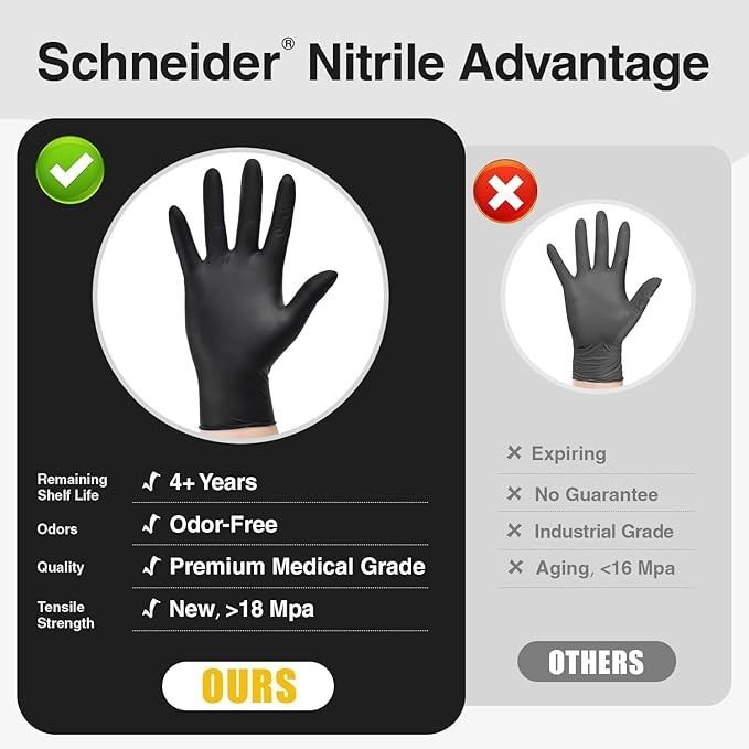 Schneider Nitrile Exam Gloves, Black, 100-Ct Box, Latex-Free, Powder-Free Gloves