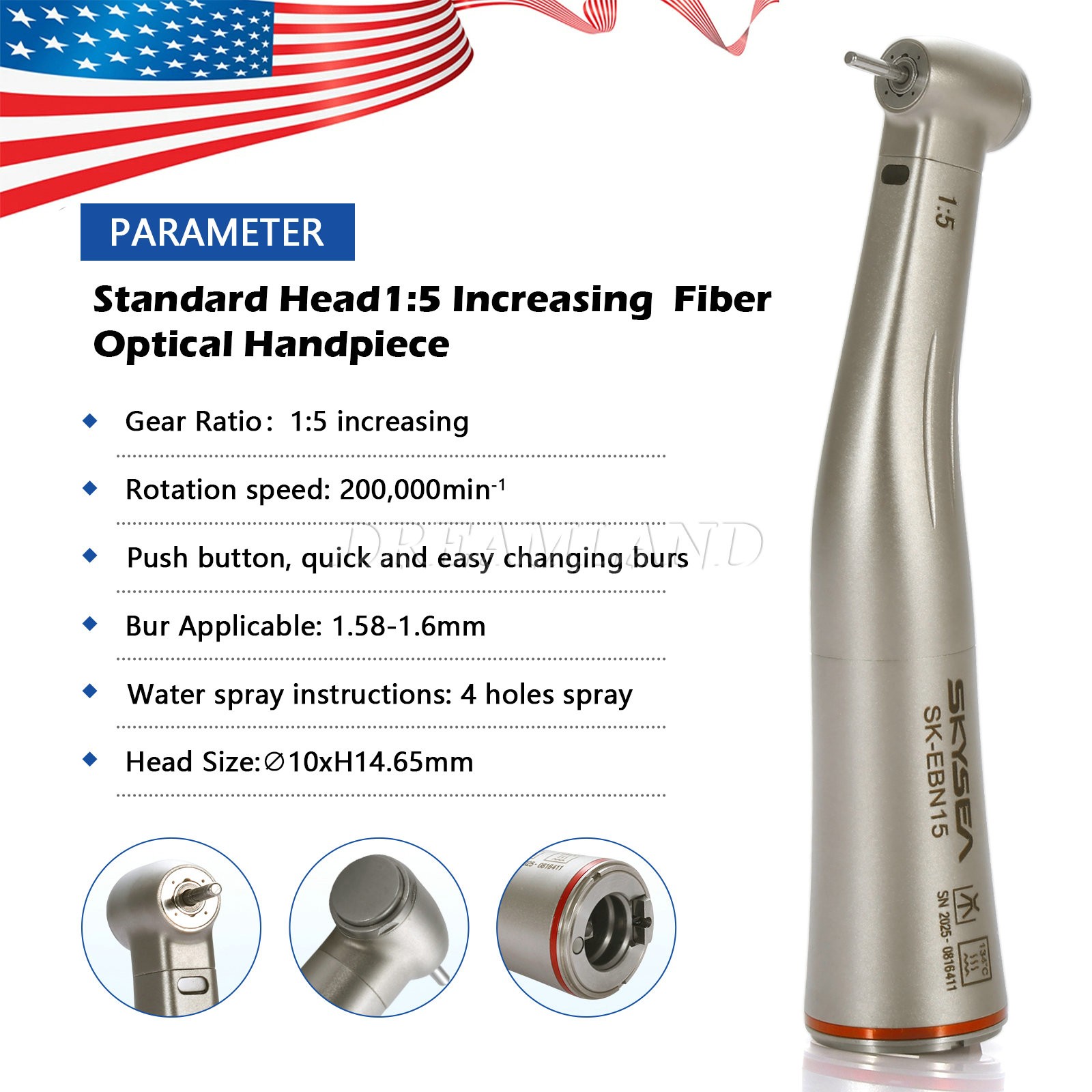 Dental Electric Highspeed Handpiece 1:5 Fiber Optic Contra Angle E-Type SK