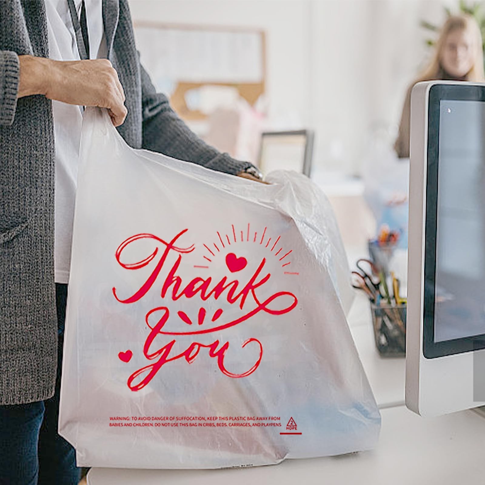 Thank You T-Shirt Bags 11.5″x6.5″x21″ Reusable Grocery Bags with Handles 100pcs