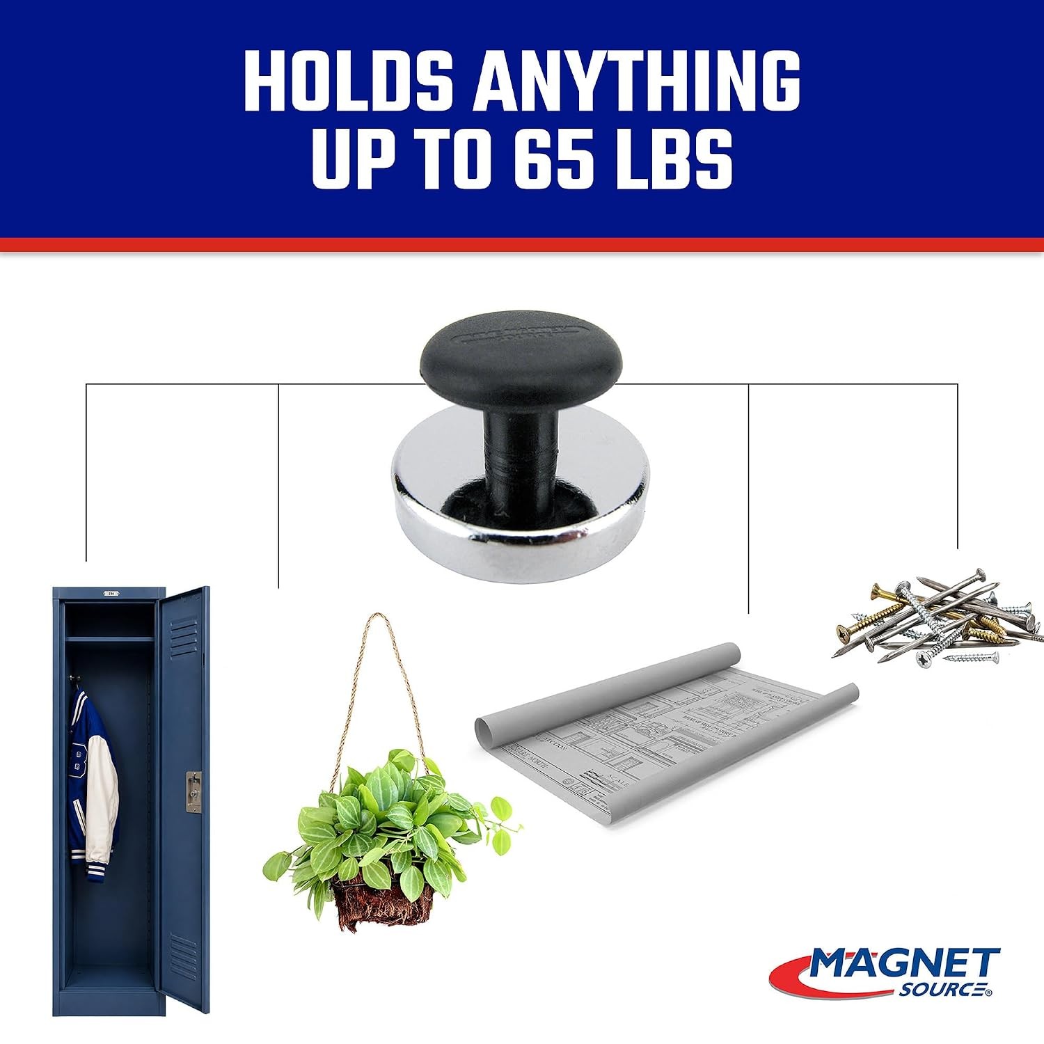 2 Pcs Round Base Magnet Fastener with Knob, 65 Pounds, 2.63″ Diameter