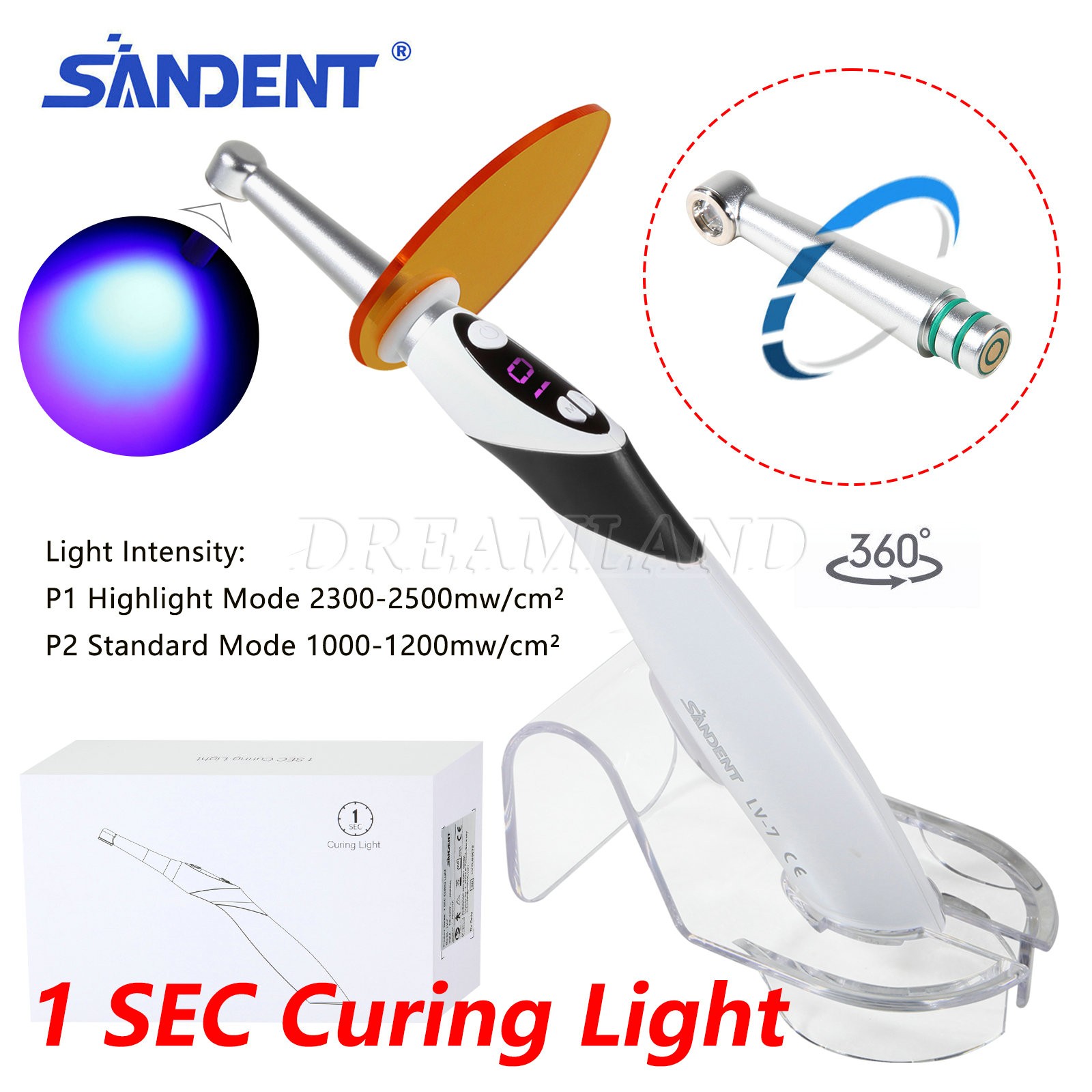 NEW 1S LED Dental Curing Light Lamp Cordless metal head 2300mw/cm2 black