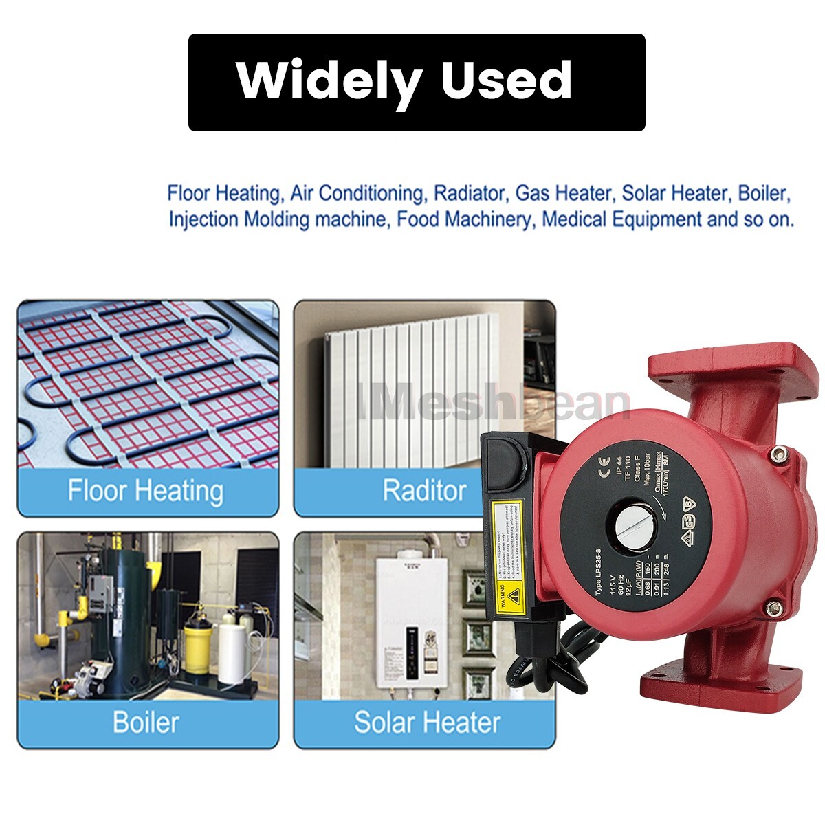 3 Speed 1/8HP Circulating Pump Use w/Outdoor Furnaces,Hot water heat,Solar,115V