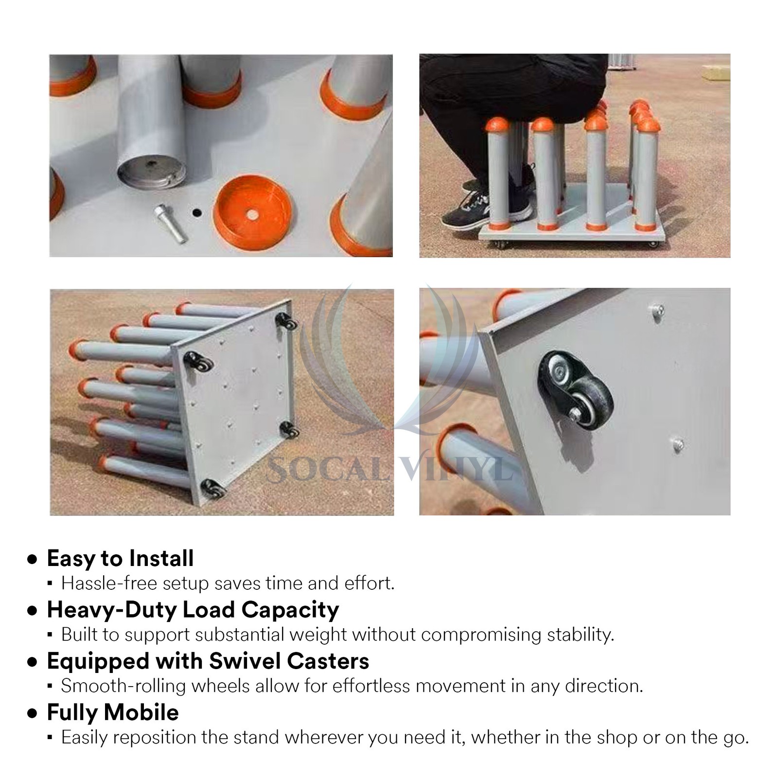 Vinyl Stand Gray Orange Rolling Floor Rack Wheels Car Wrap Film Sheet Storage