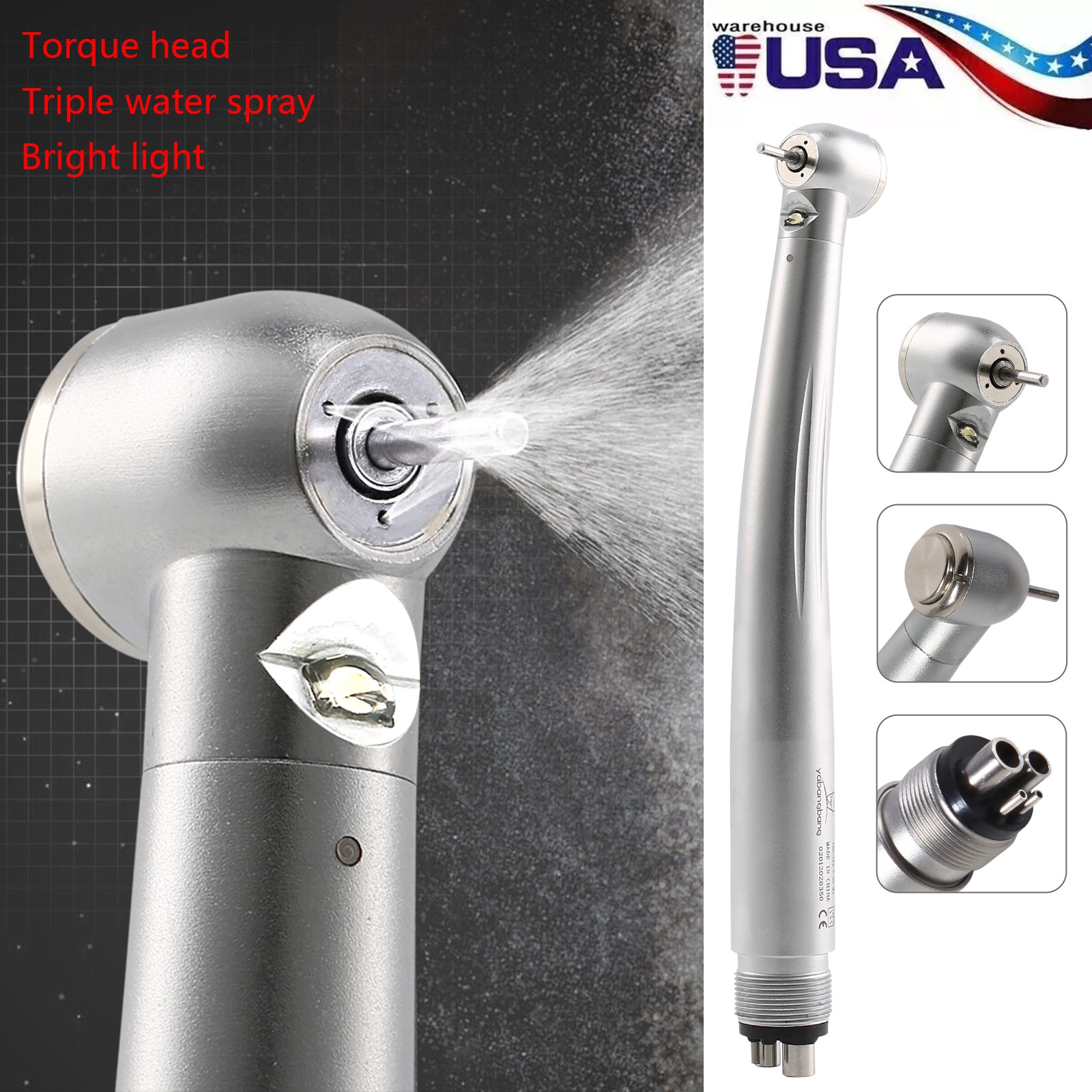 Dental Fiber Optic LED E-generator Handpiece Big/Standard Head 3Spray 4Water YBM