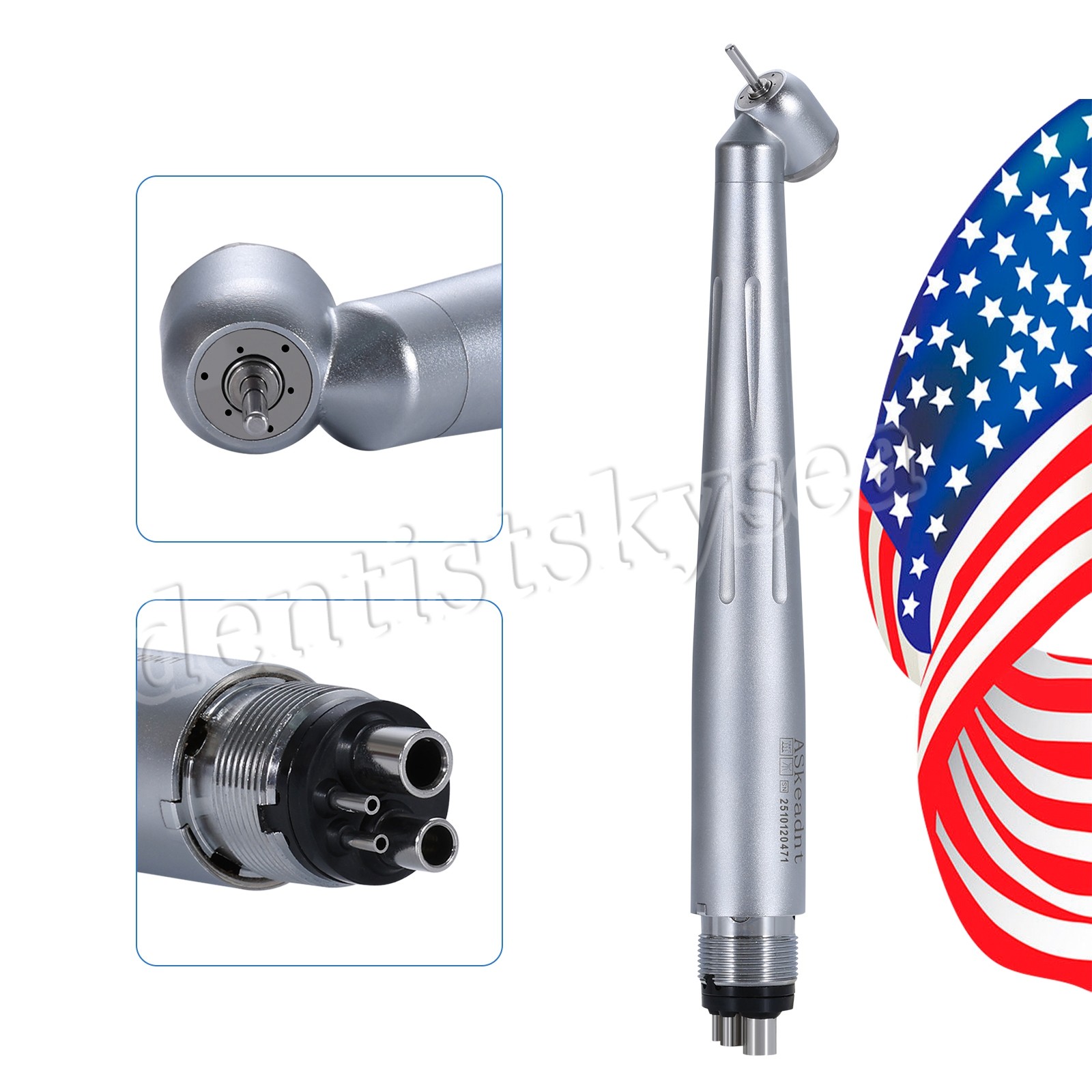 Dental 45° High Speed Handpiece Surgical Single Spray 4Hole Push Steel Turbine